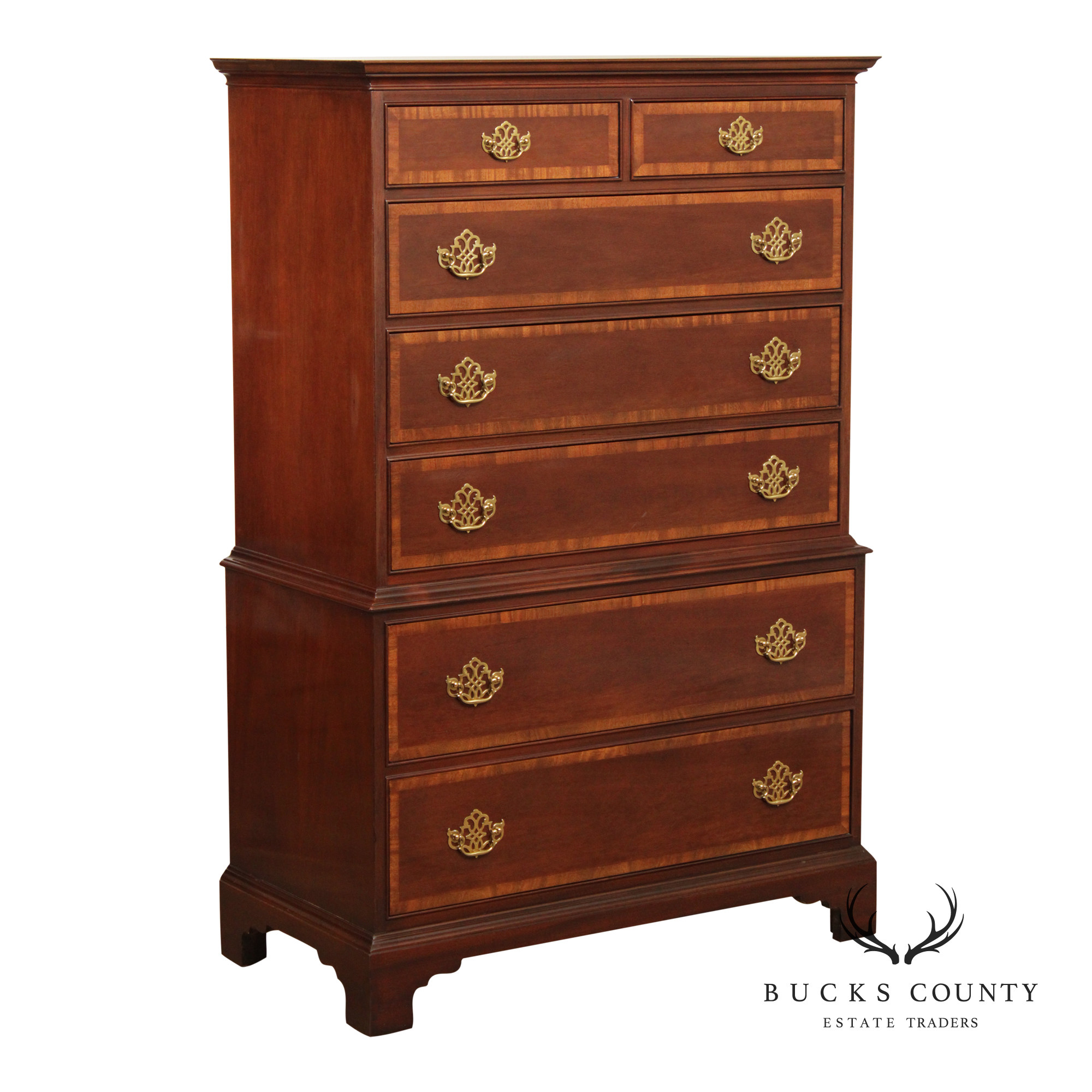 Hickory Furniture Inlaid Mahogany Chippendale Style Tall Chest of Drawers