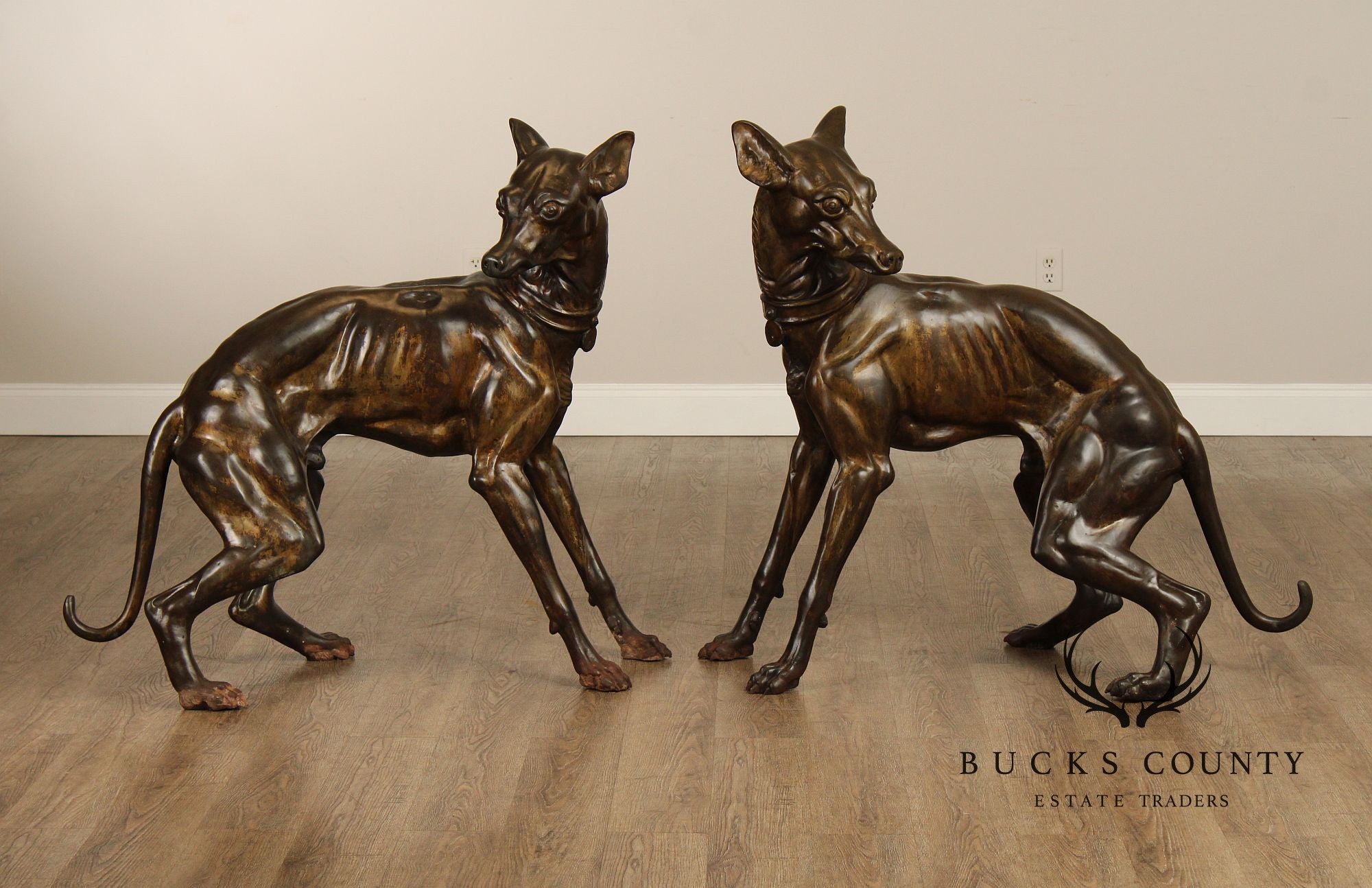 Large Pair Of Outdoor Bronze Whippets