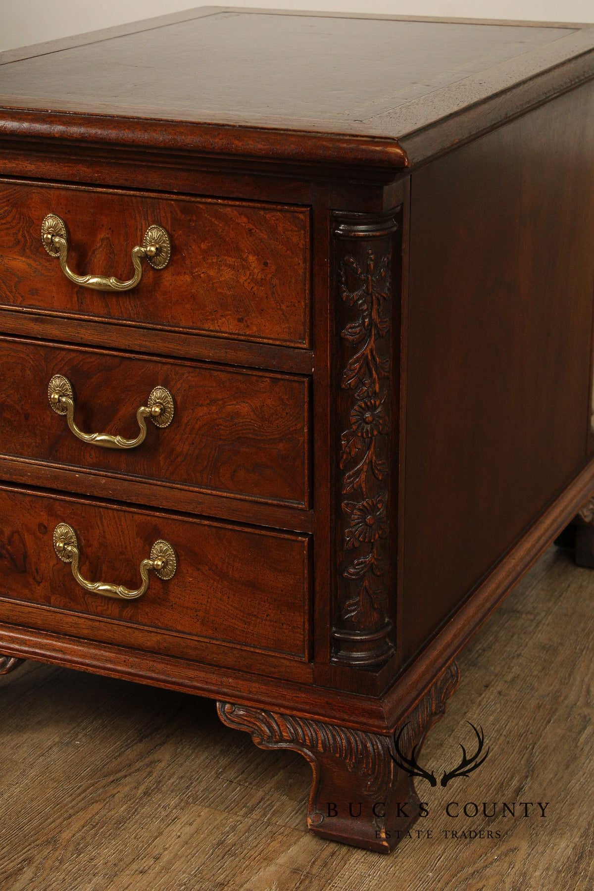 Hekman Georgian Style Leather Top Burlwood Side Table
