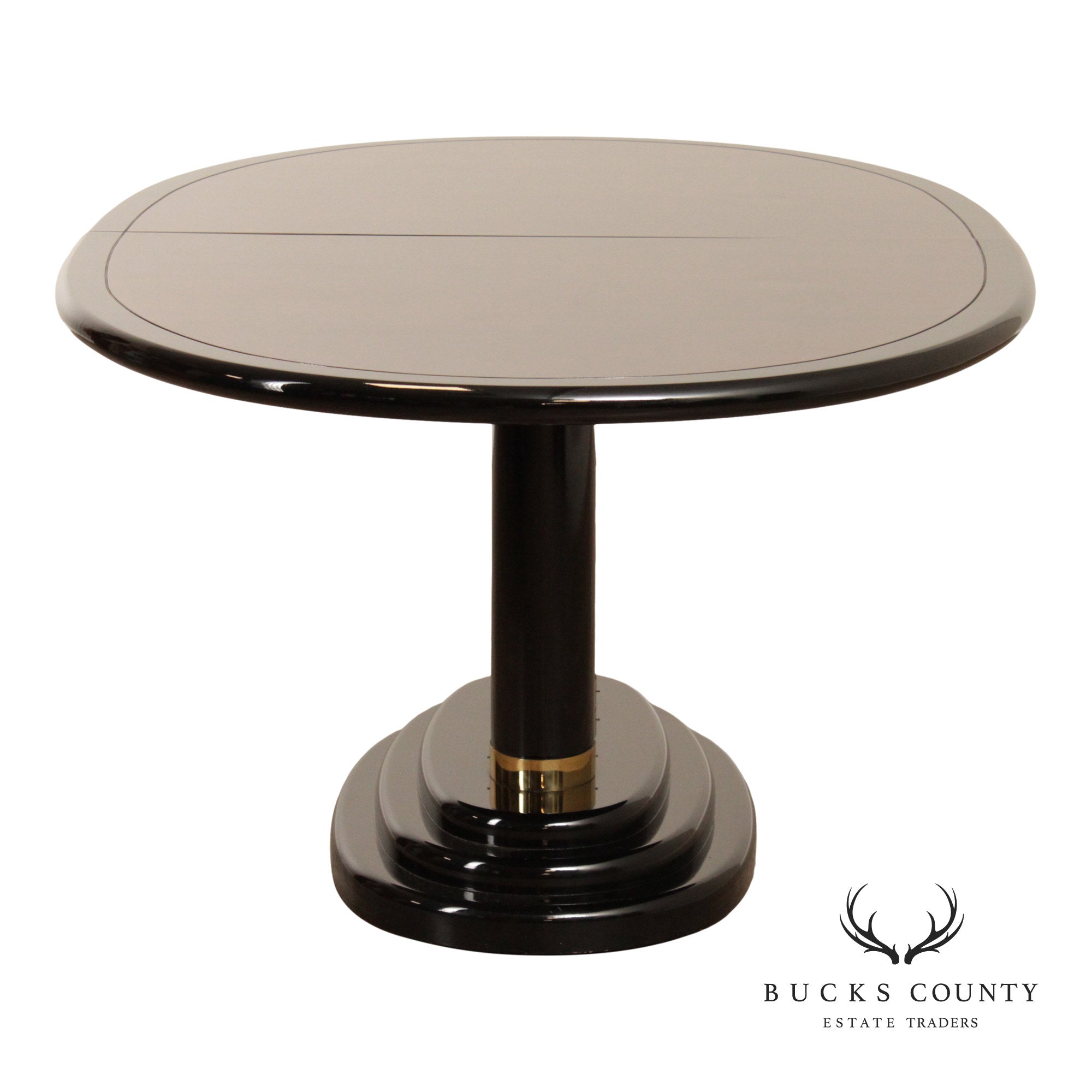 Henredon 'Scene Three' Oval Expandable Black Lacquered And Burl Walnut Dining Table