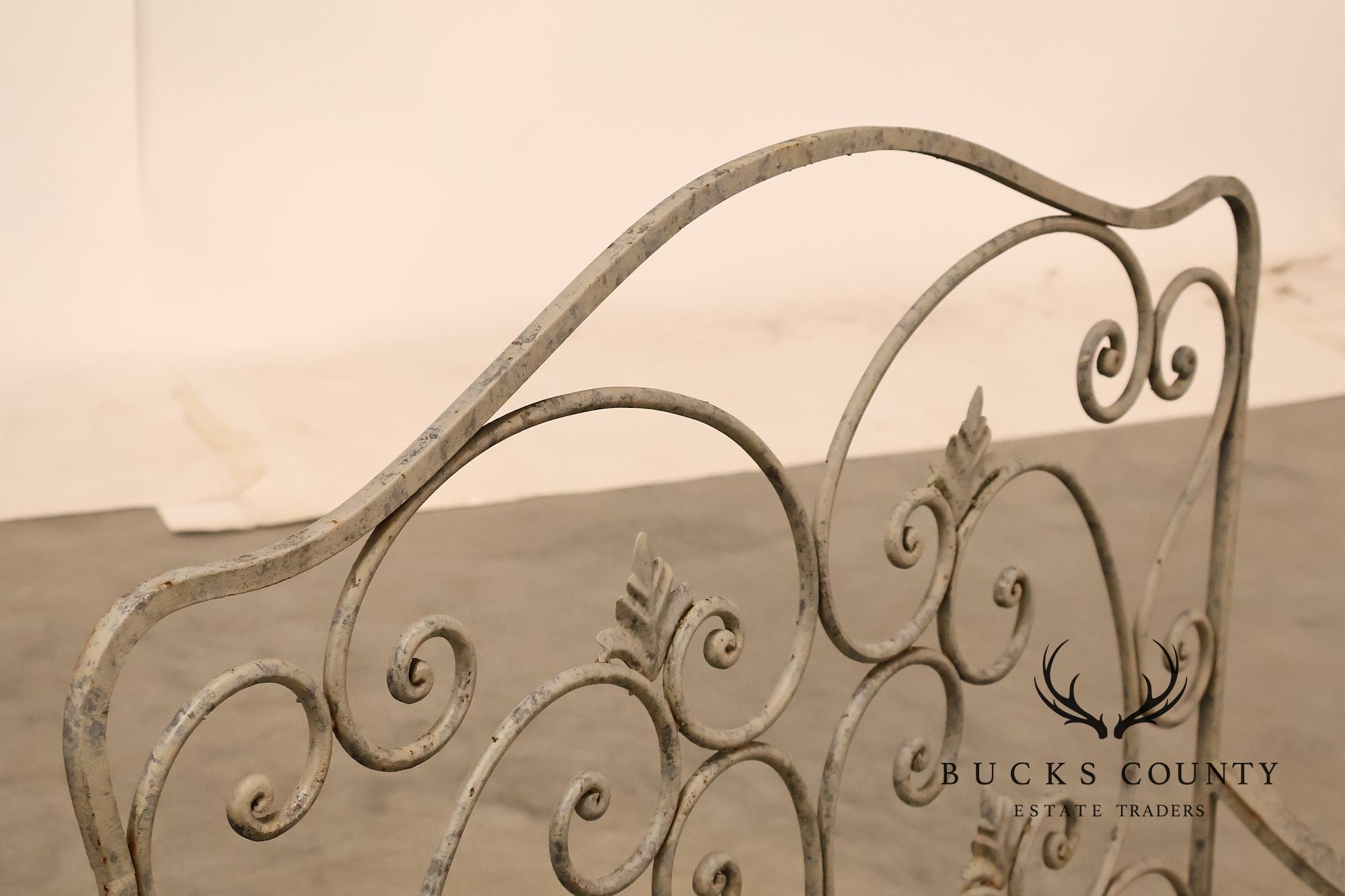 Vintage Wrought Iron Garden Bench With Scrollwork Back
