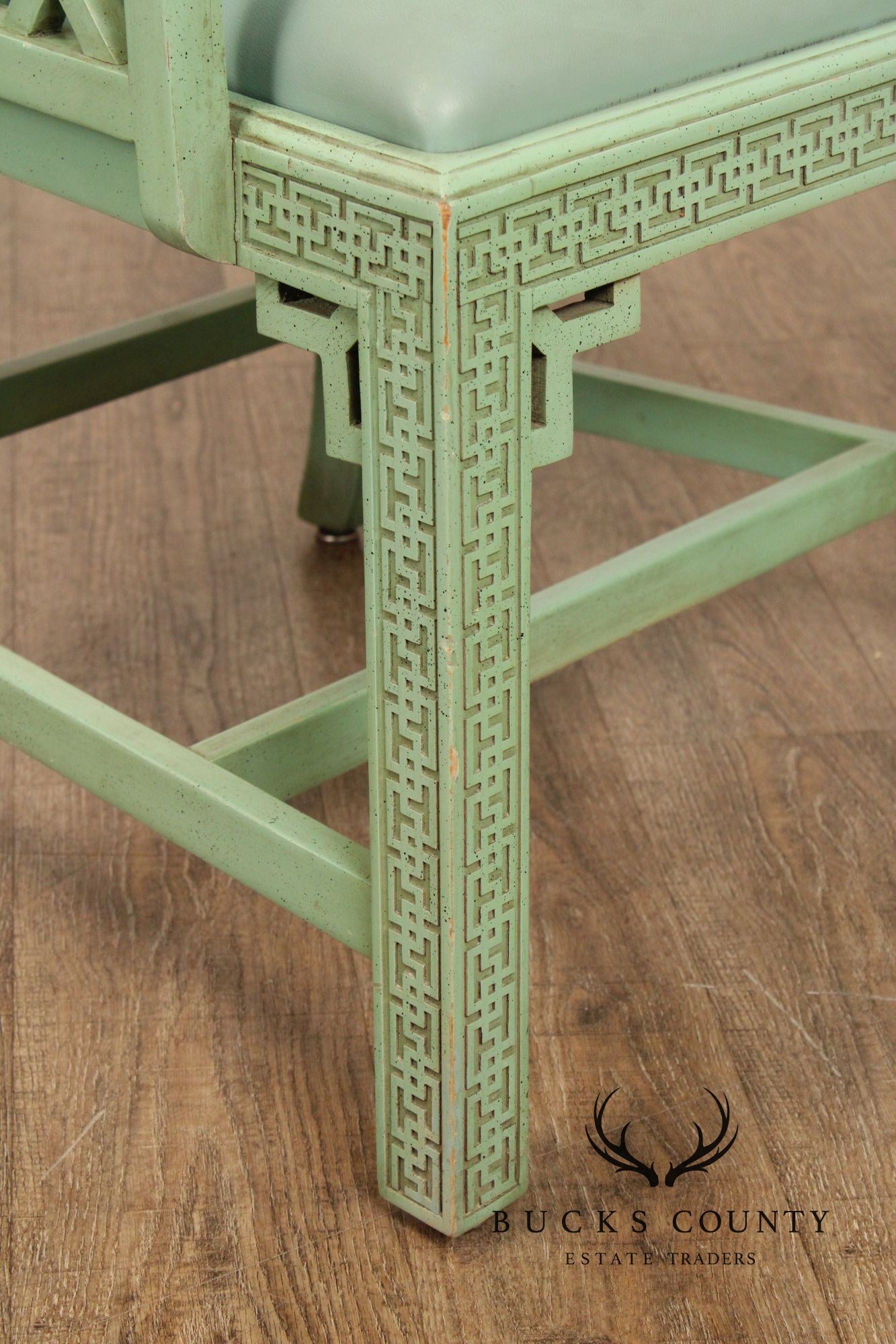 Chinese Chippendale Style Pair Painted Fretwork Armchairs