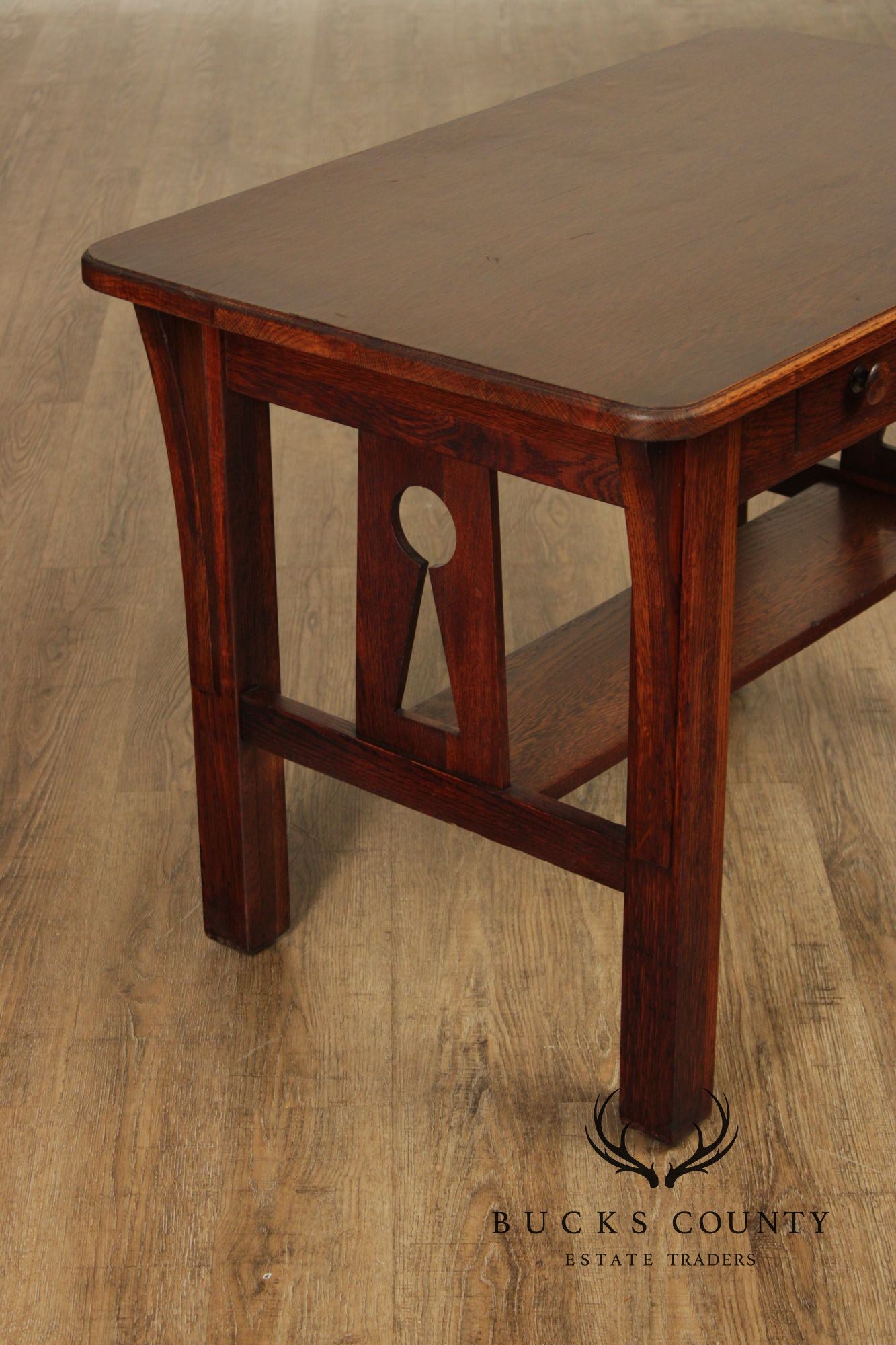 Antique Mission Oak Arts & Crafts Writing Desk With Drawer And Cutout Sides