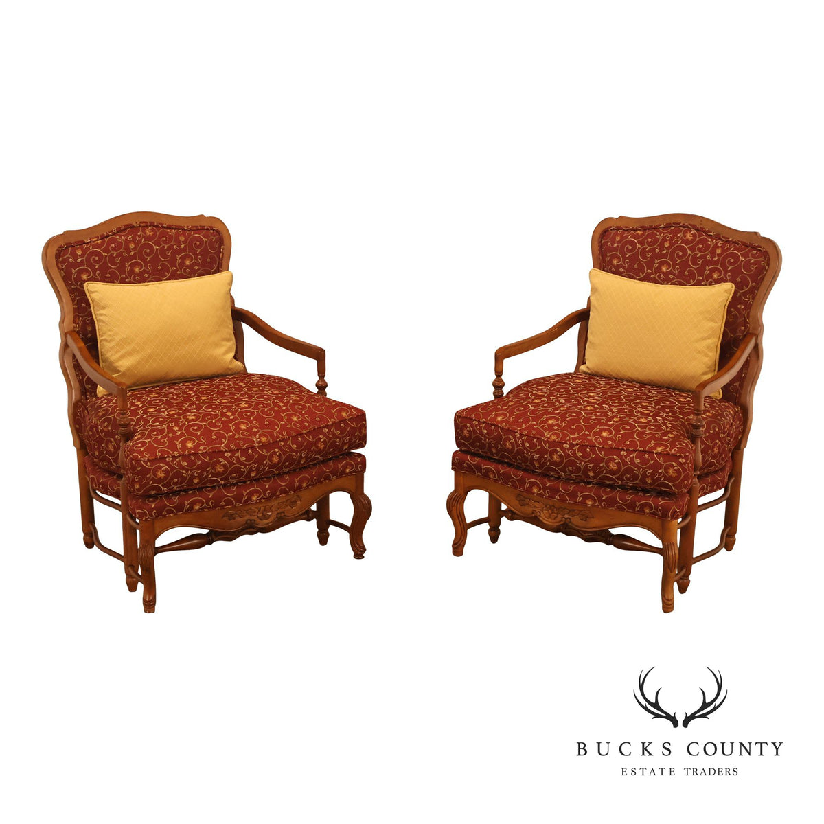 Highland House Pair Of Genevieve French Country Upholstered Lounge Chairs