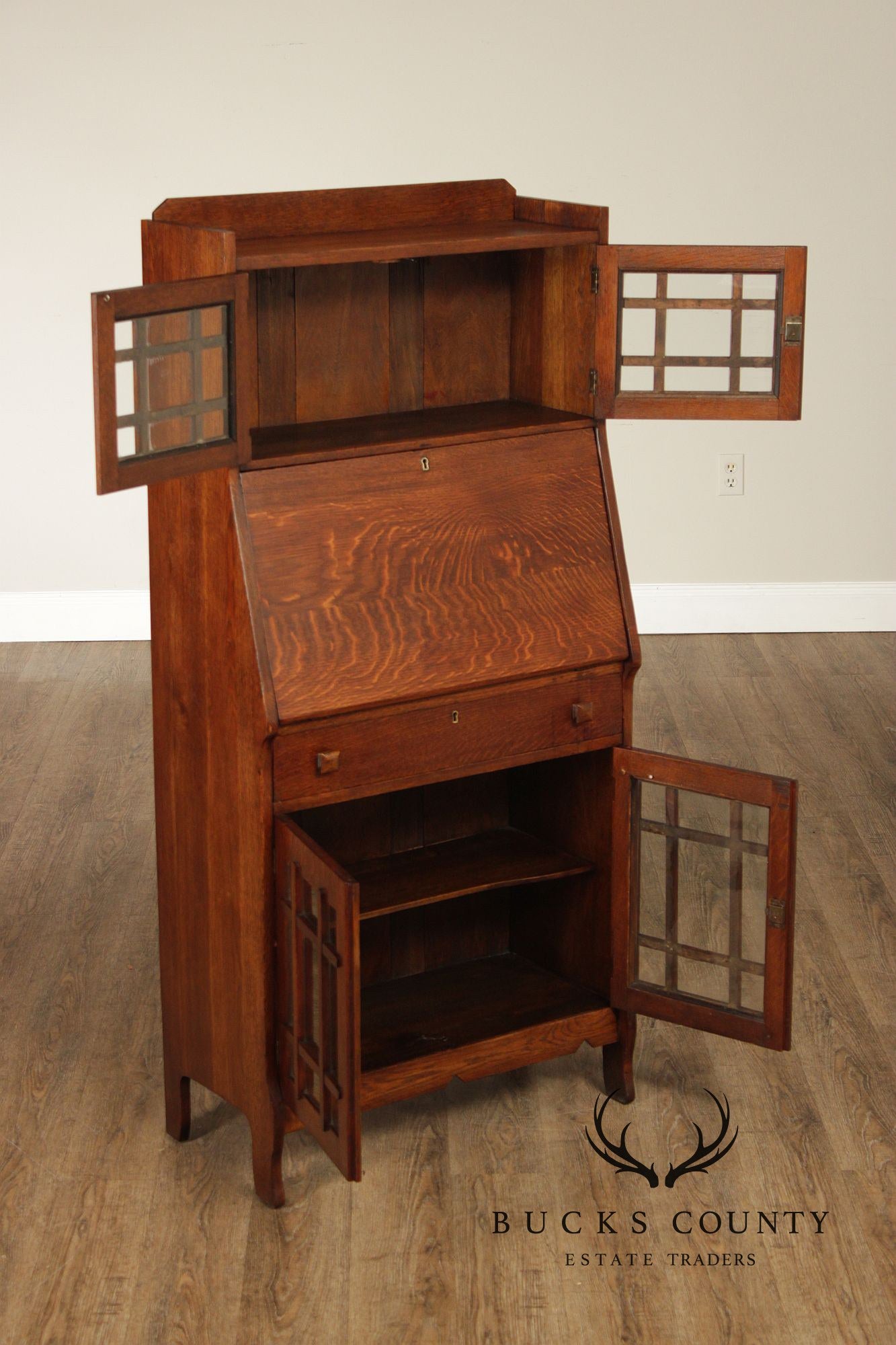 Antique Arts & Crafts Mission Oak Secretary Desk Bookcase