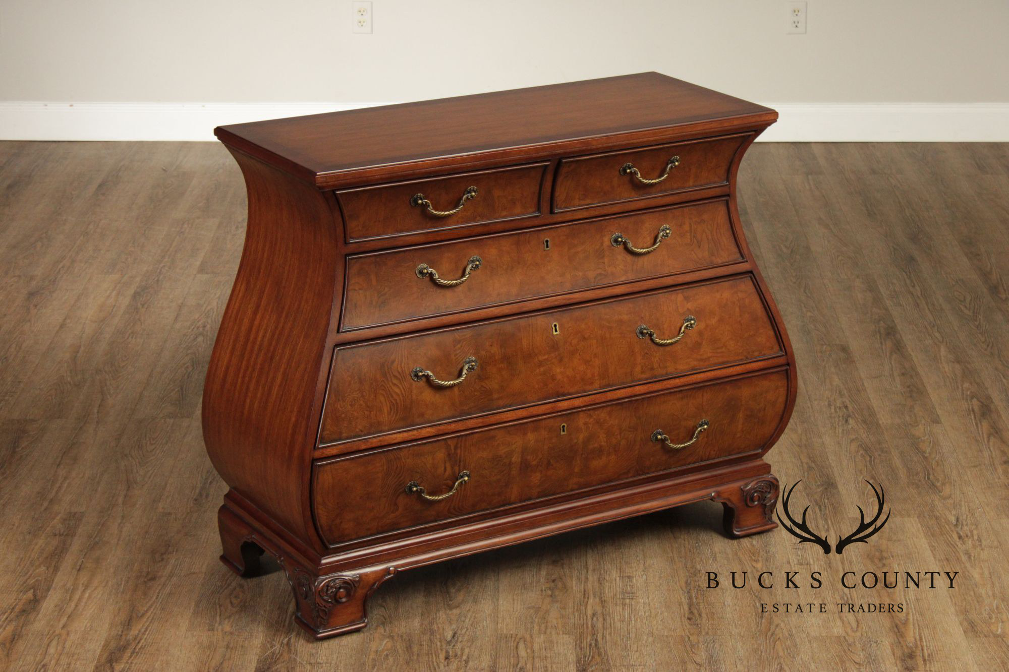 Ethan Allen Townhouse Collection Burlwood Bombe Chest