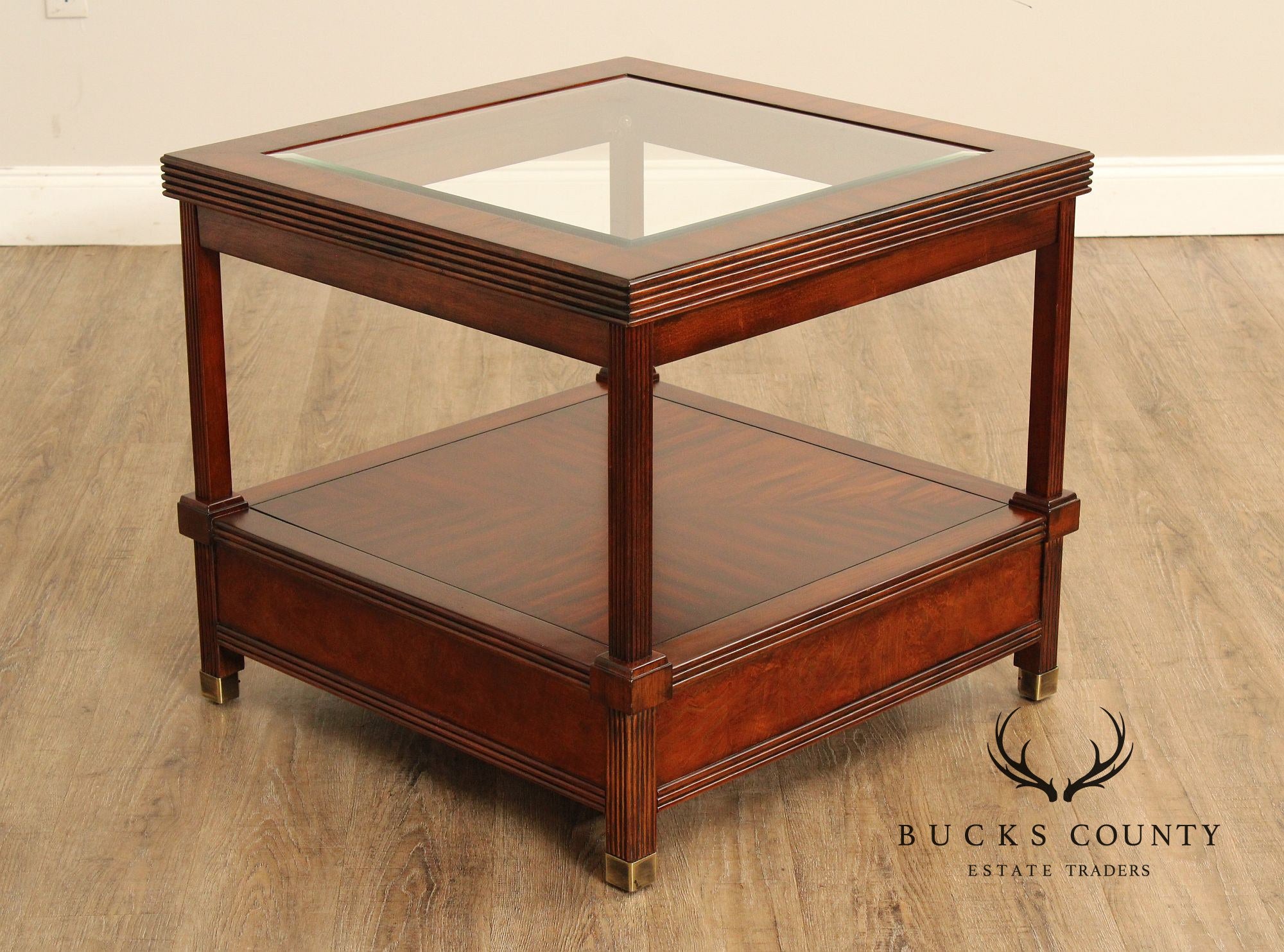 Regency Style Square Mahogany Glass Top End Table