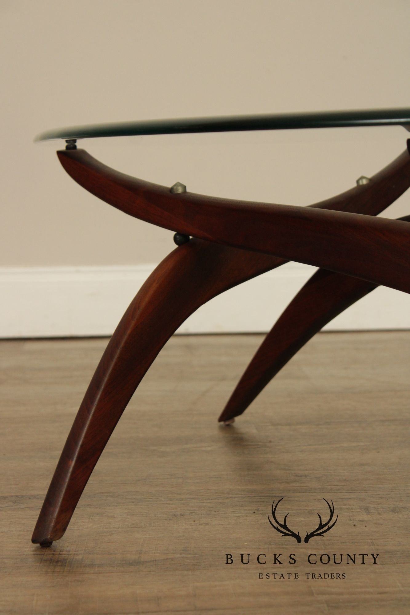 Mid Century Modern Glass Top Walnut Coffee Table