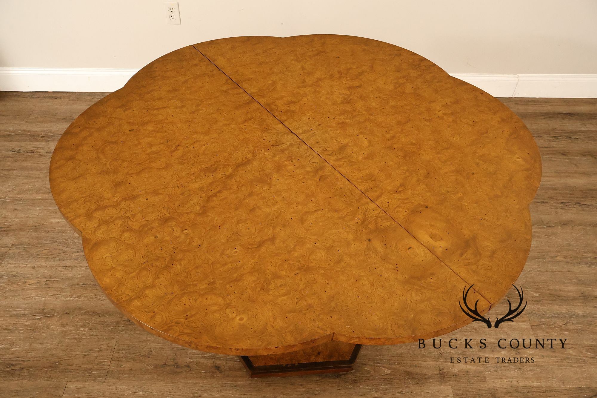 Mastercraft Hollywood Regency Burlwood Pedestal Expandable Dining Table