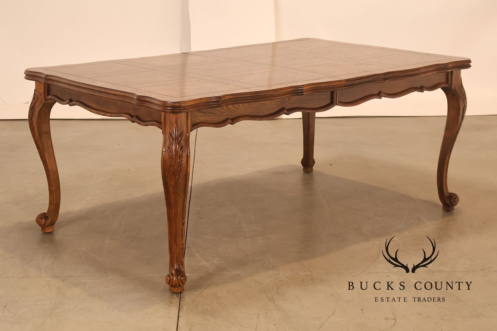 Century French Country Oak Parquet Top Expandable Dining Table With 2 Leaves