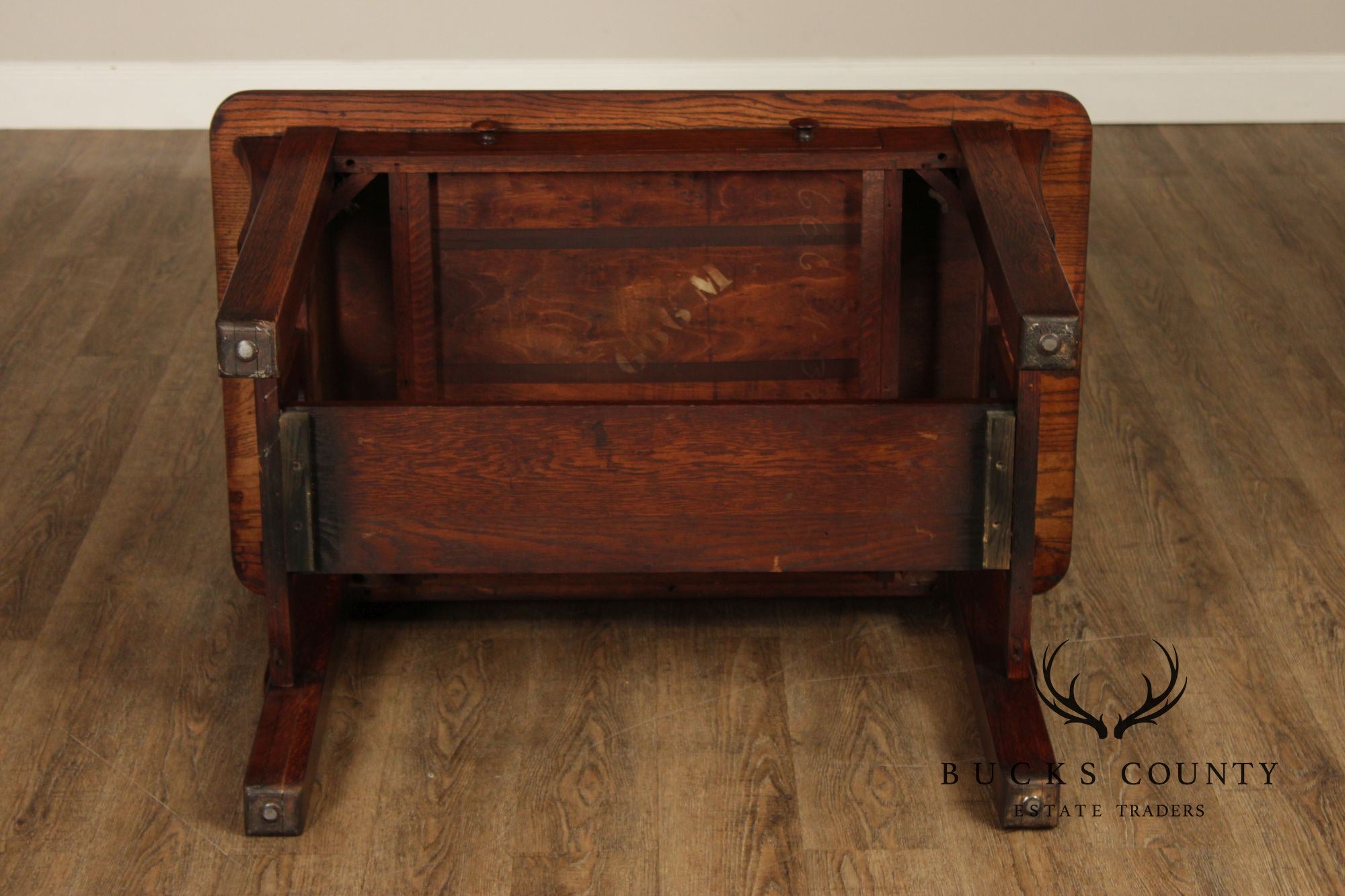 Antique Mission Oak Arts & Crafts Writing Desk With Drawer And Cutout Sides