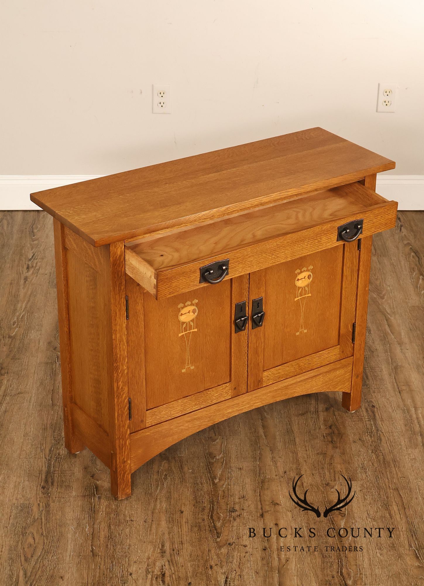 Stickley Mission Collection Harvey Ellis Inlay Oak Small Cabinet