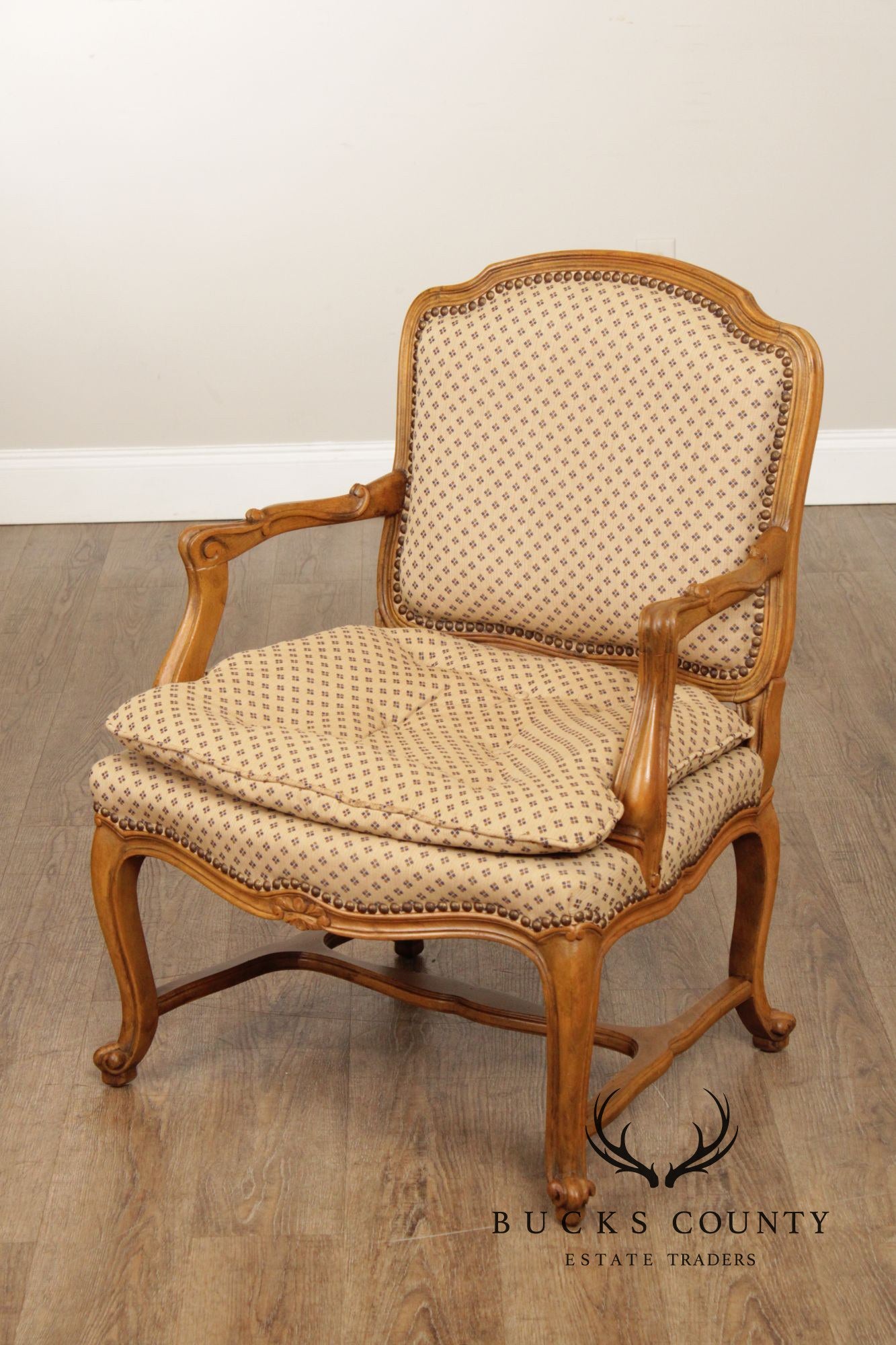 French Provincial Style Carved Frame Fauteuil Armchair