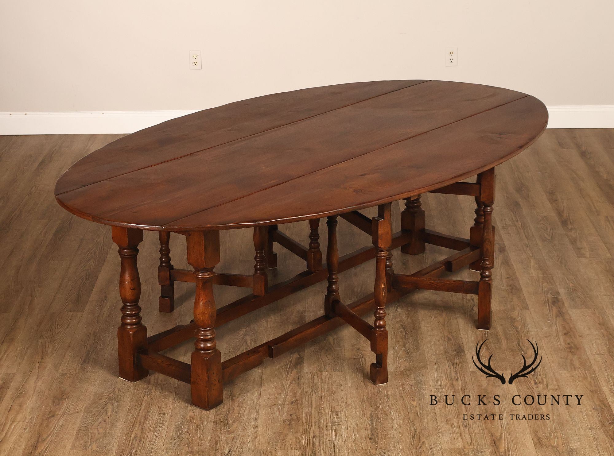 English Oak Large Gateleg Drop Leaf Dining Table