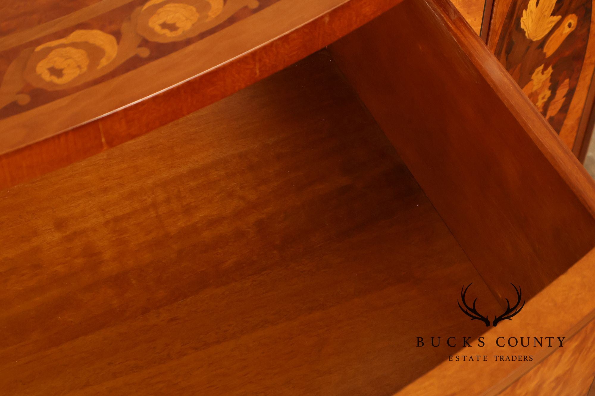 Italian Neoclassical Style Pair of Burl Wood Inlaid Sideboards