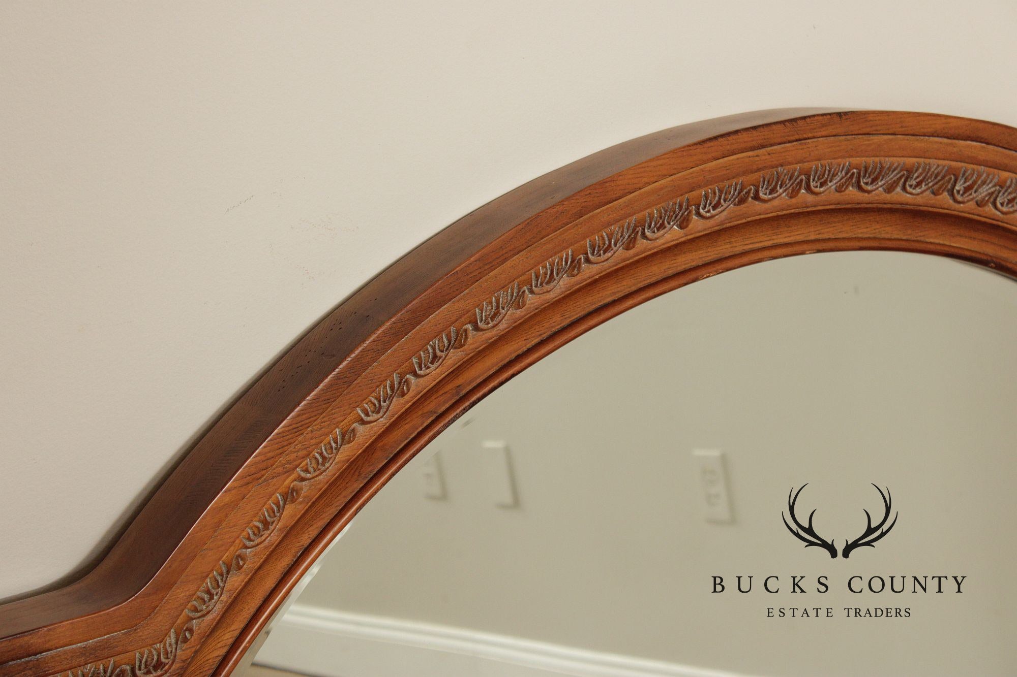 Tuscan Style Carved Oak Frame Arched Wall Mirror