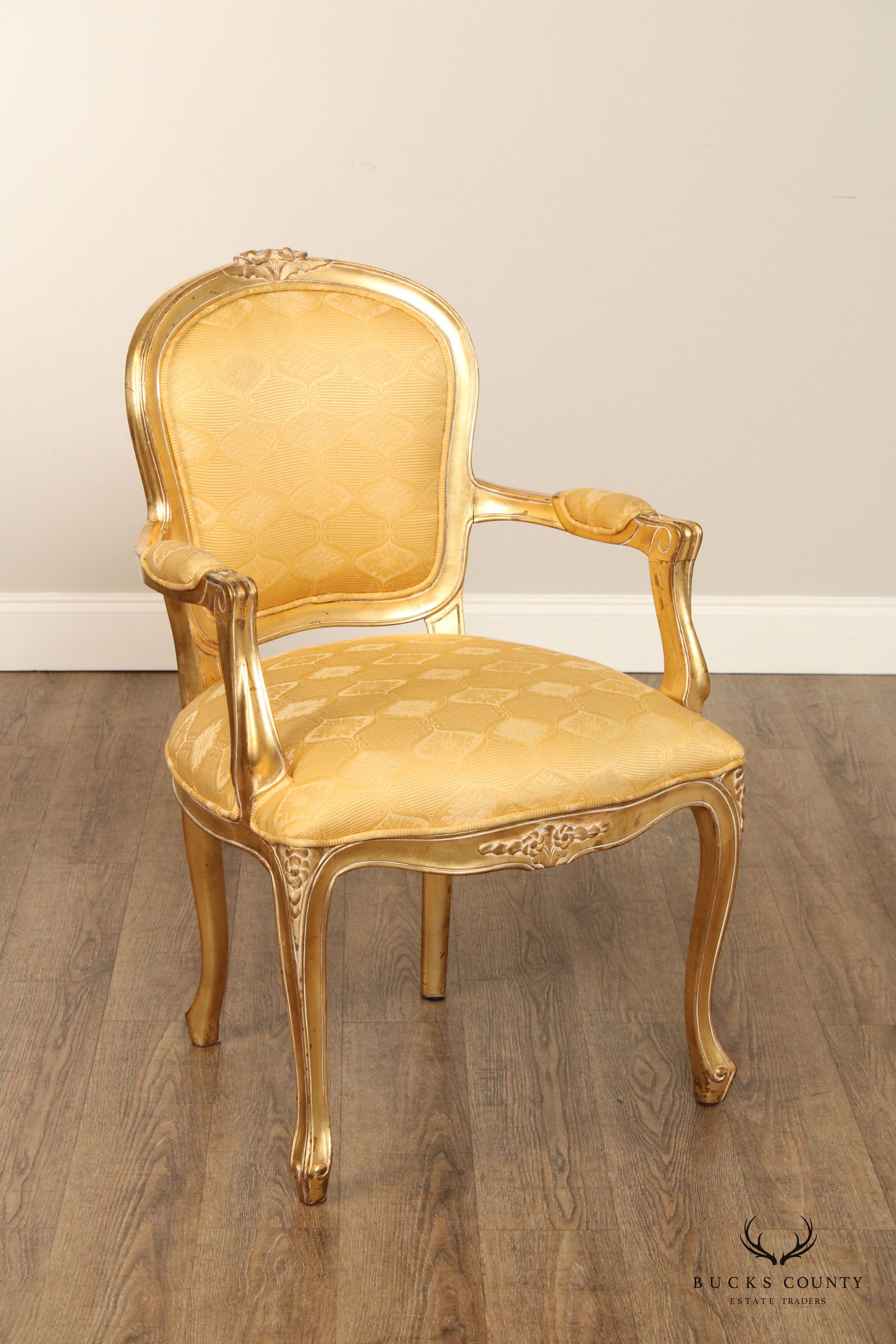 French Louis XV Style Pair of Giltwood Fauteuil Armchairs