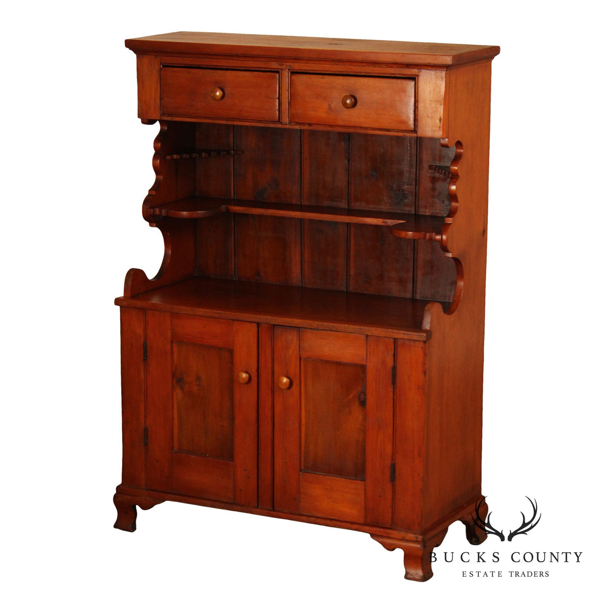Antique American Country Pine Step-Back Cupboard Hutch