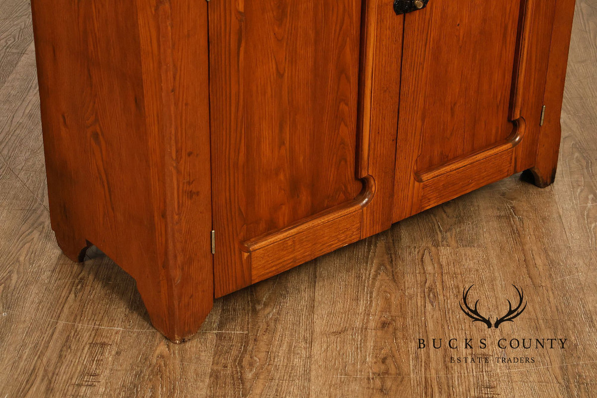 Antique Pine Dry Sink Hutch With Copper Lined Basin