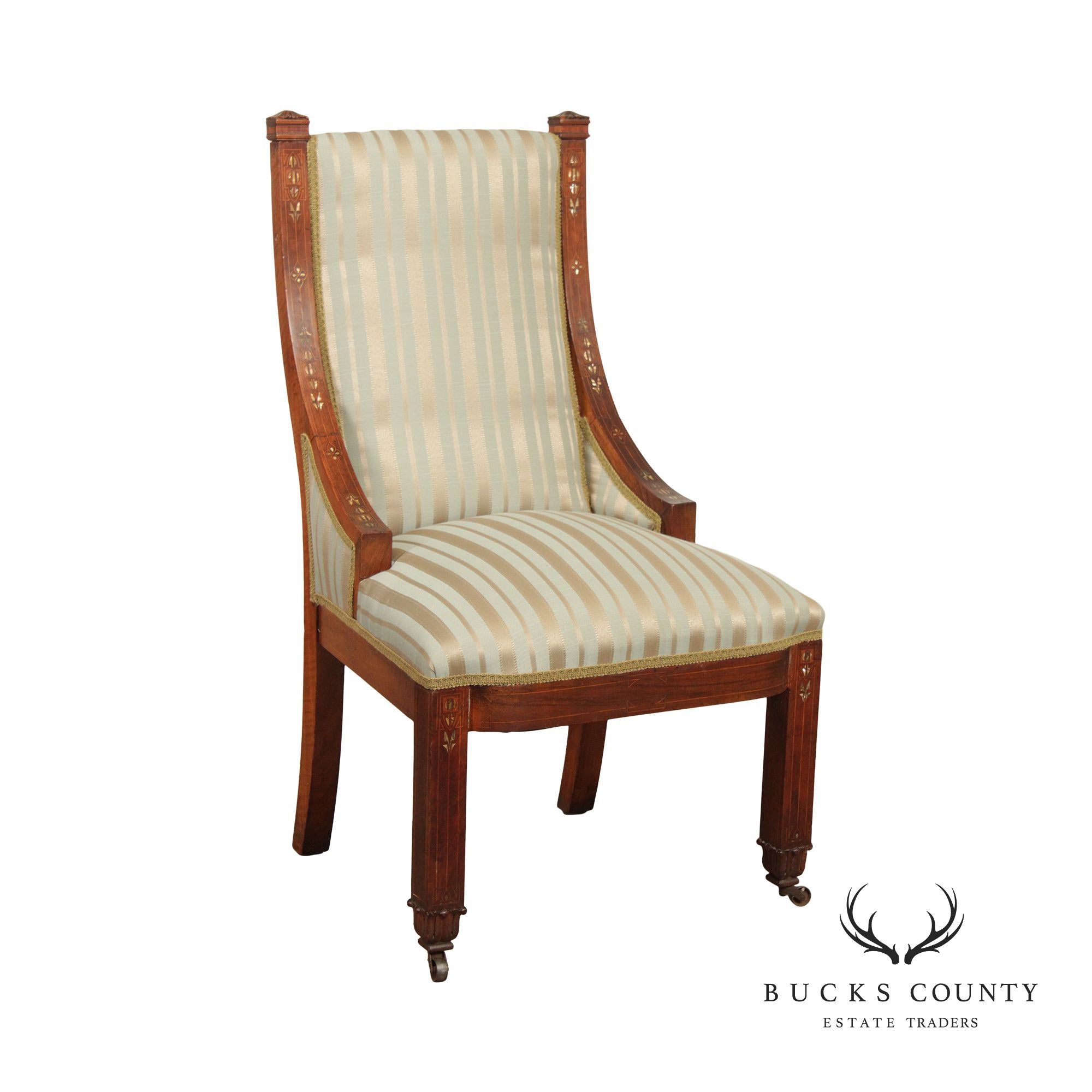 Antique Arts & Crafts Mother of Pearl Inlay Parlor Chair