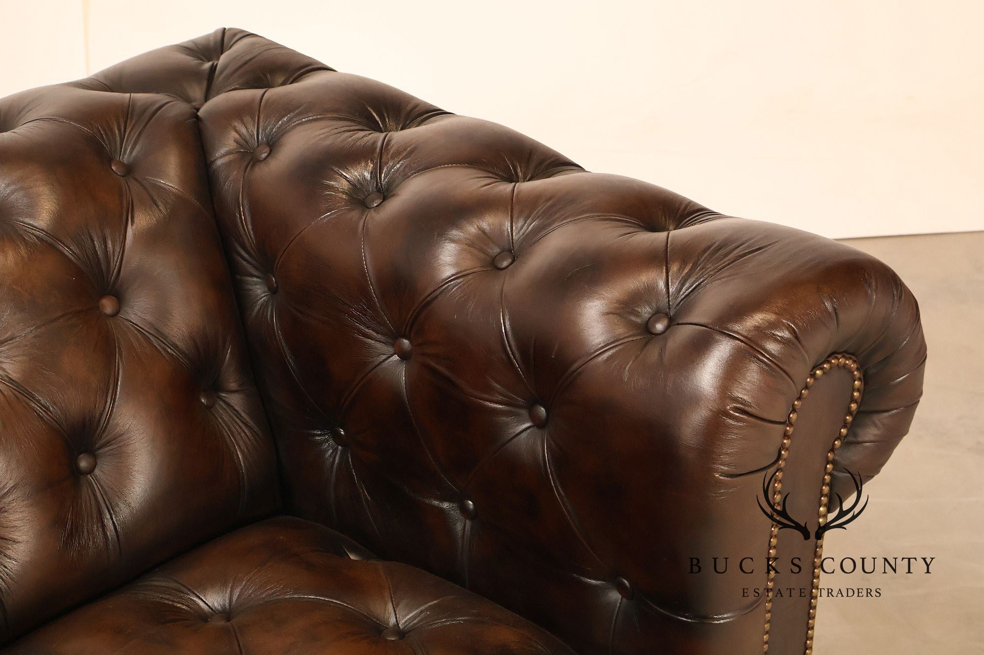 Chesterfield Style 6 Foot Dark Brown Tufted Leather Sofe