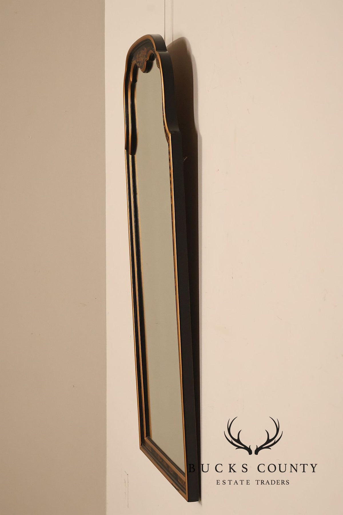 Chinoiserie Black Lacquer And Gilt Decorated Wall Mirror