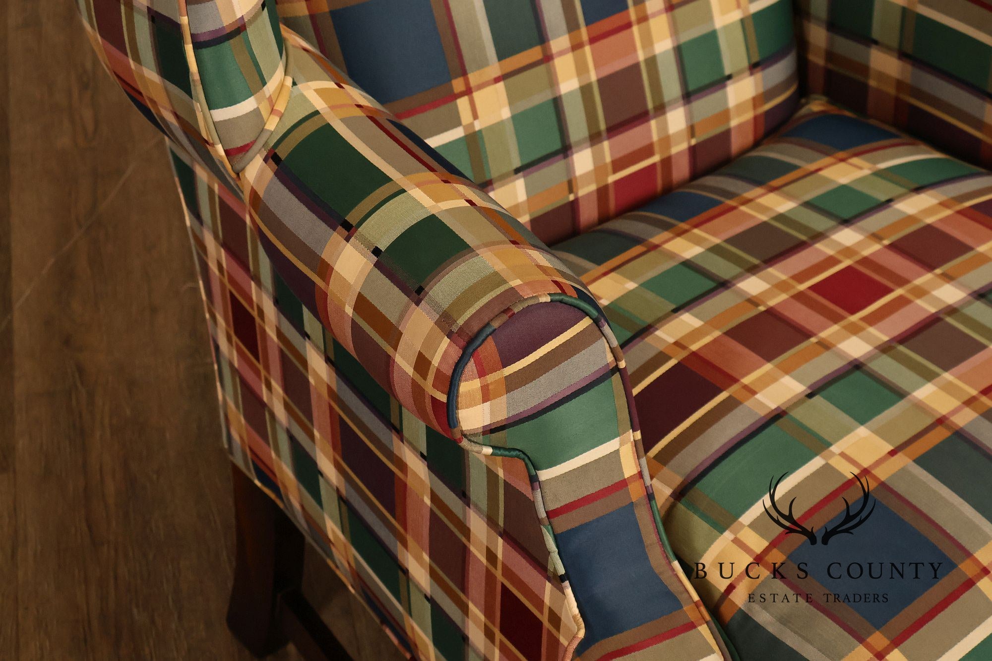 Henredon Custom Folio Collection Plaid Wingback Armchair