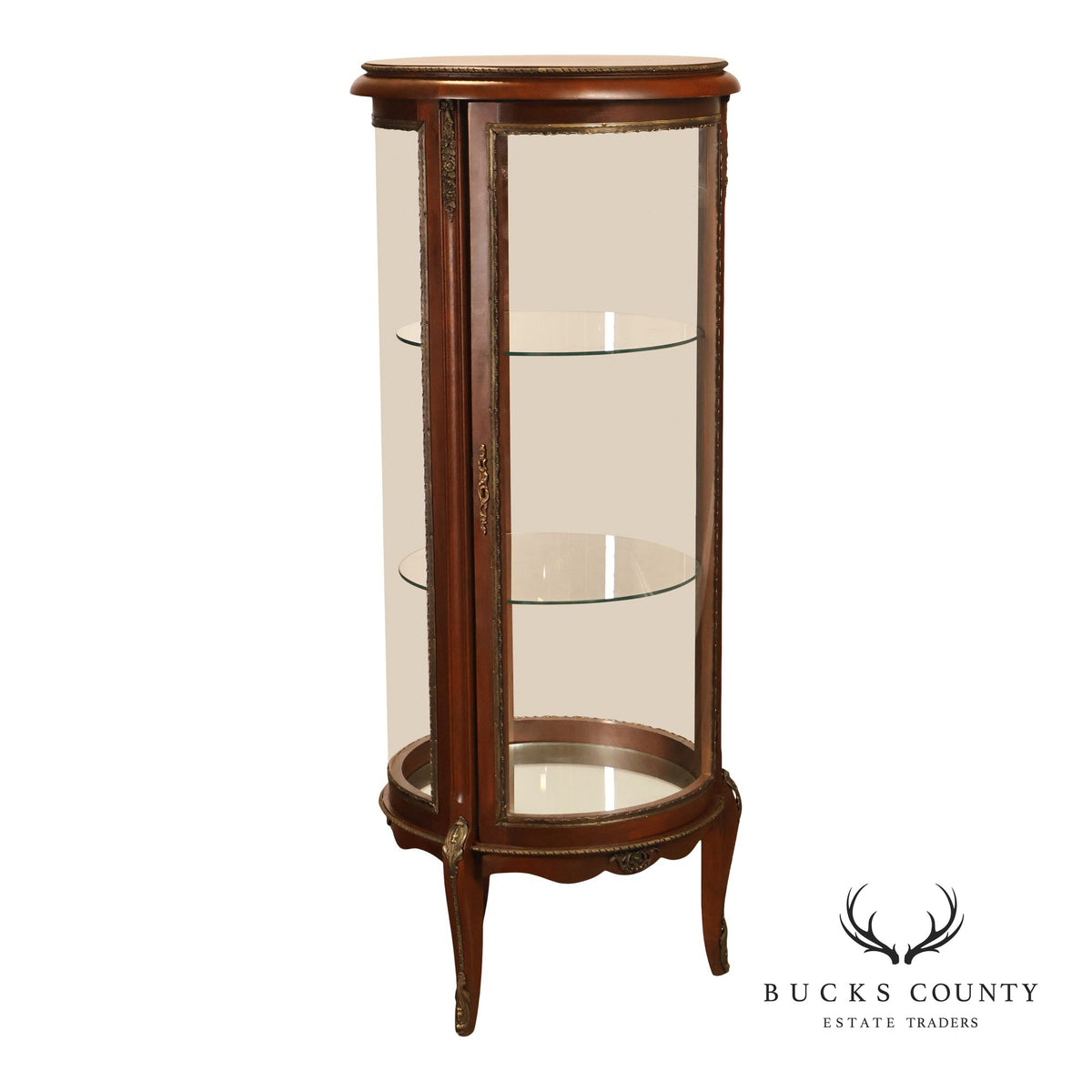 French Louis XV Style Mahogany Curved Glass Display Curio Cabinet