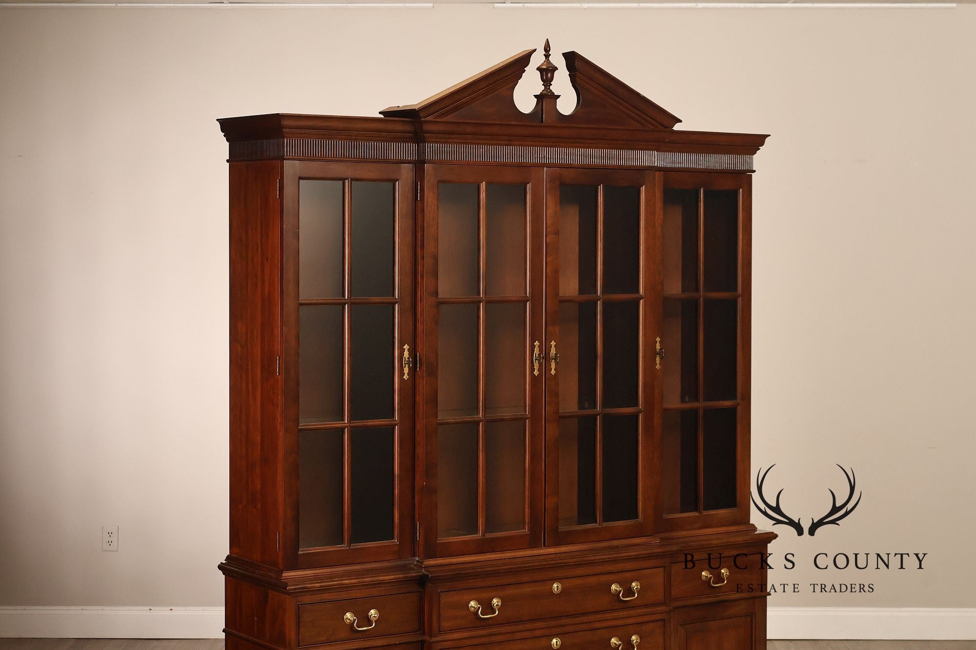 Stickley Traditional Style Cherry Breakfront China Cabinet