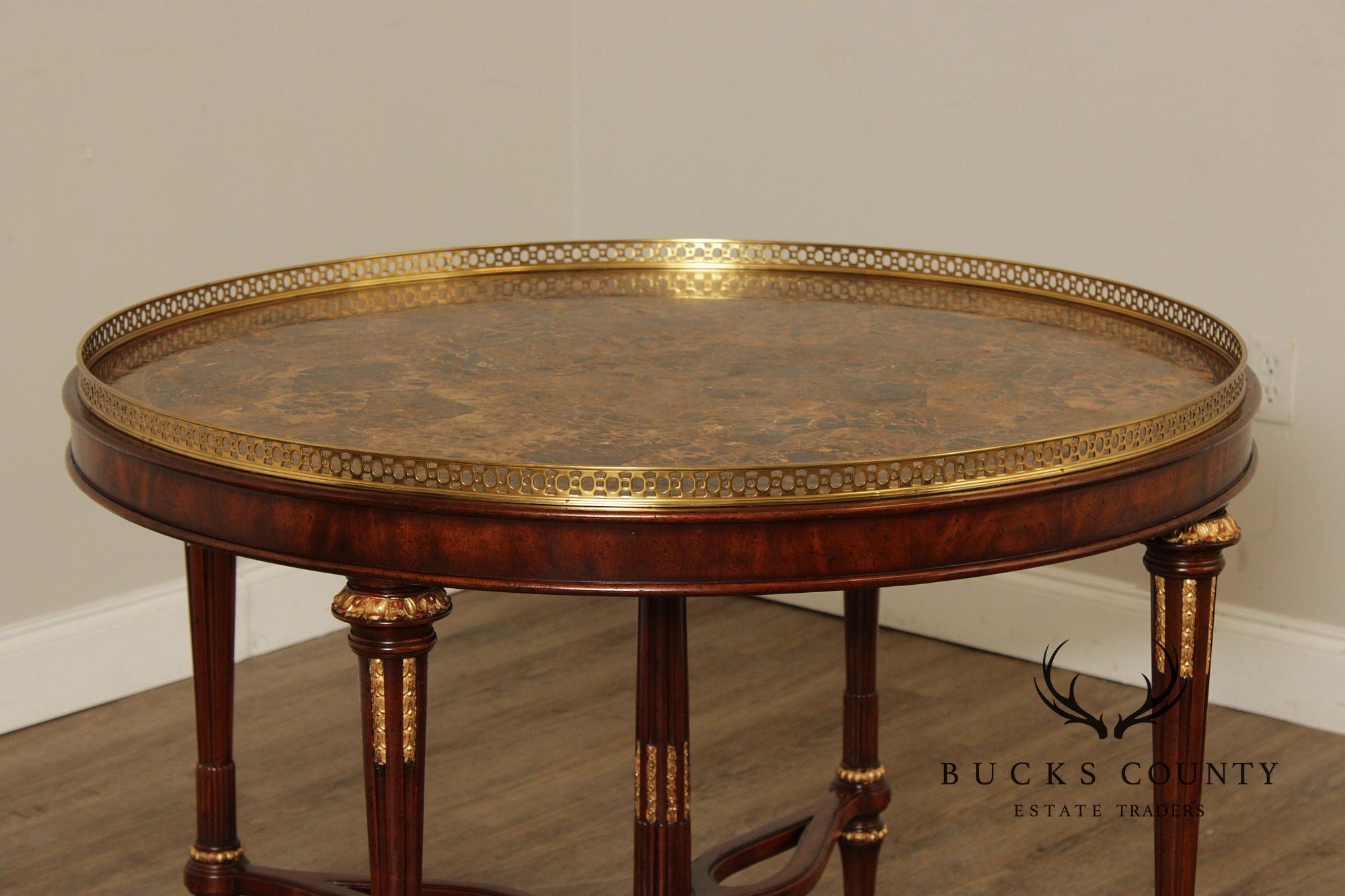 Maitland Smith Marble Top Mahogany Center Table