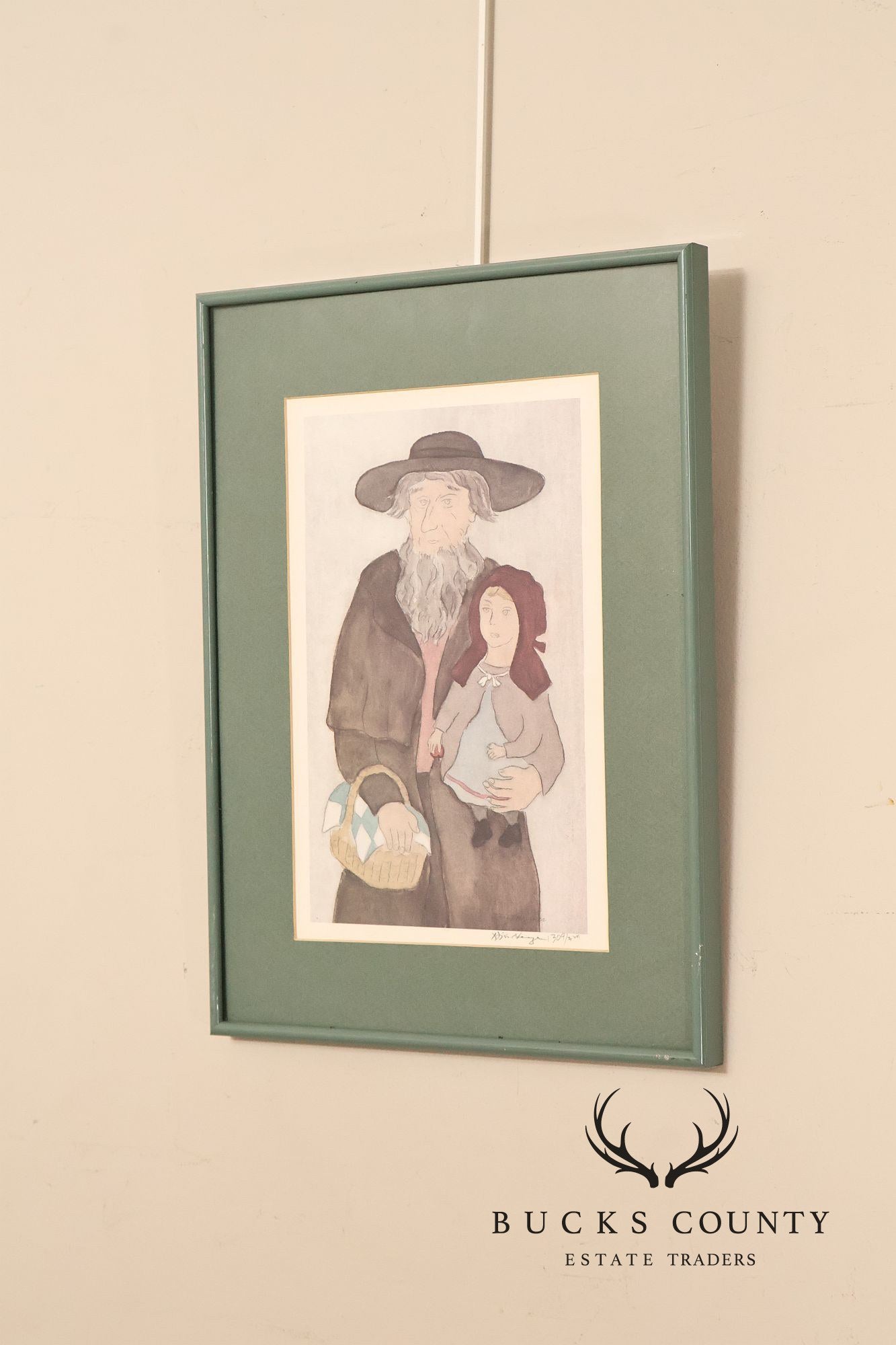 Xtian Newswanger Amish Folk Art Style Print, 'Old Jake and Katie Glick'