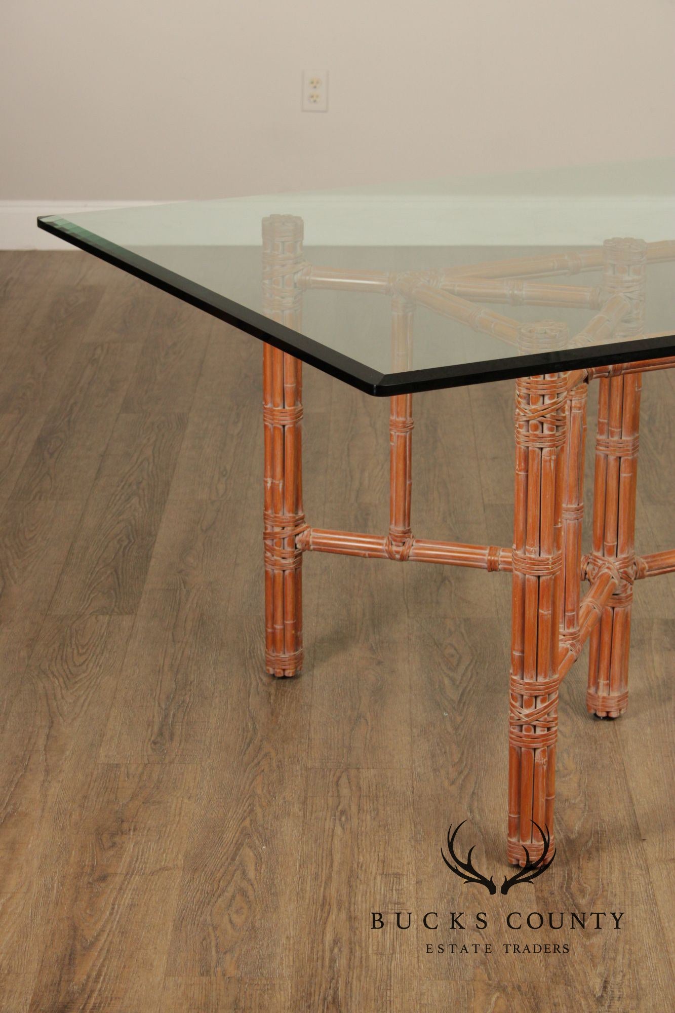 McGuire Hollywood Regency Glass Top Bamboo Dining Table