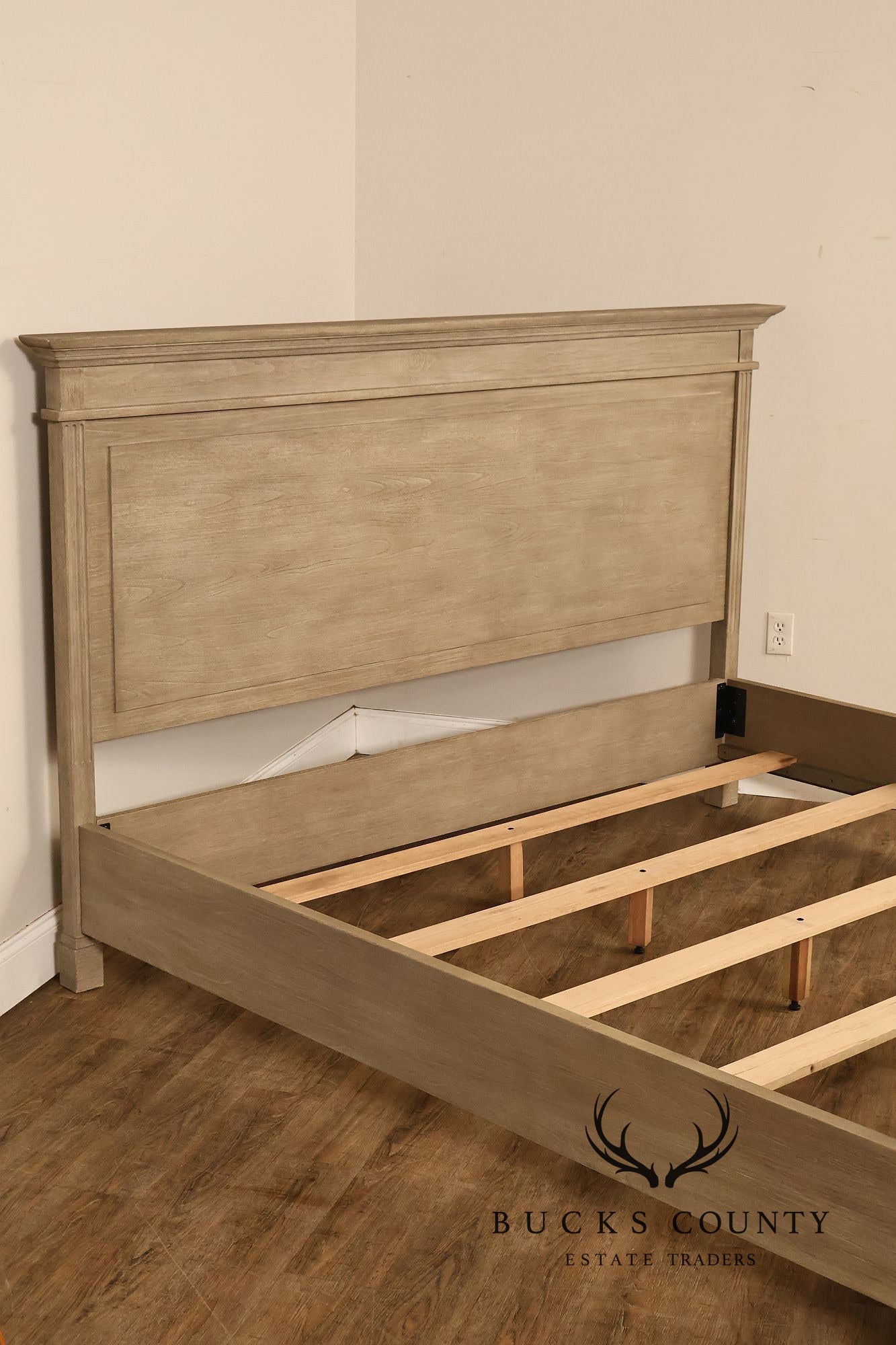 Natural Rustic Gray Finished King Size Country Style Panel Bed Frame