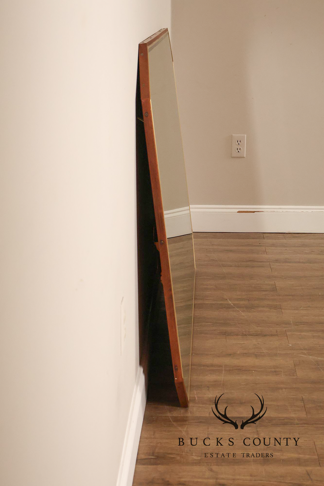 Mid Century Modern Walnut Frame Large Octagonal Mantel Mirror