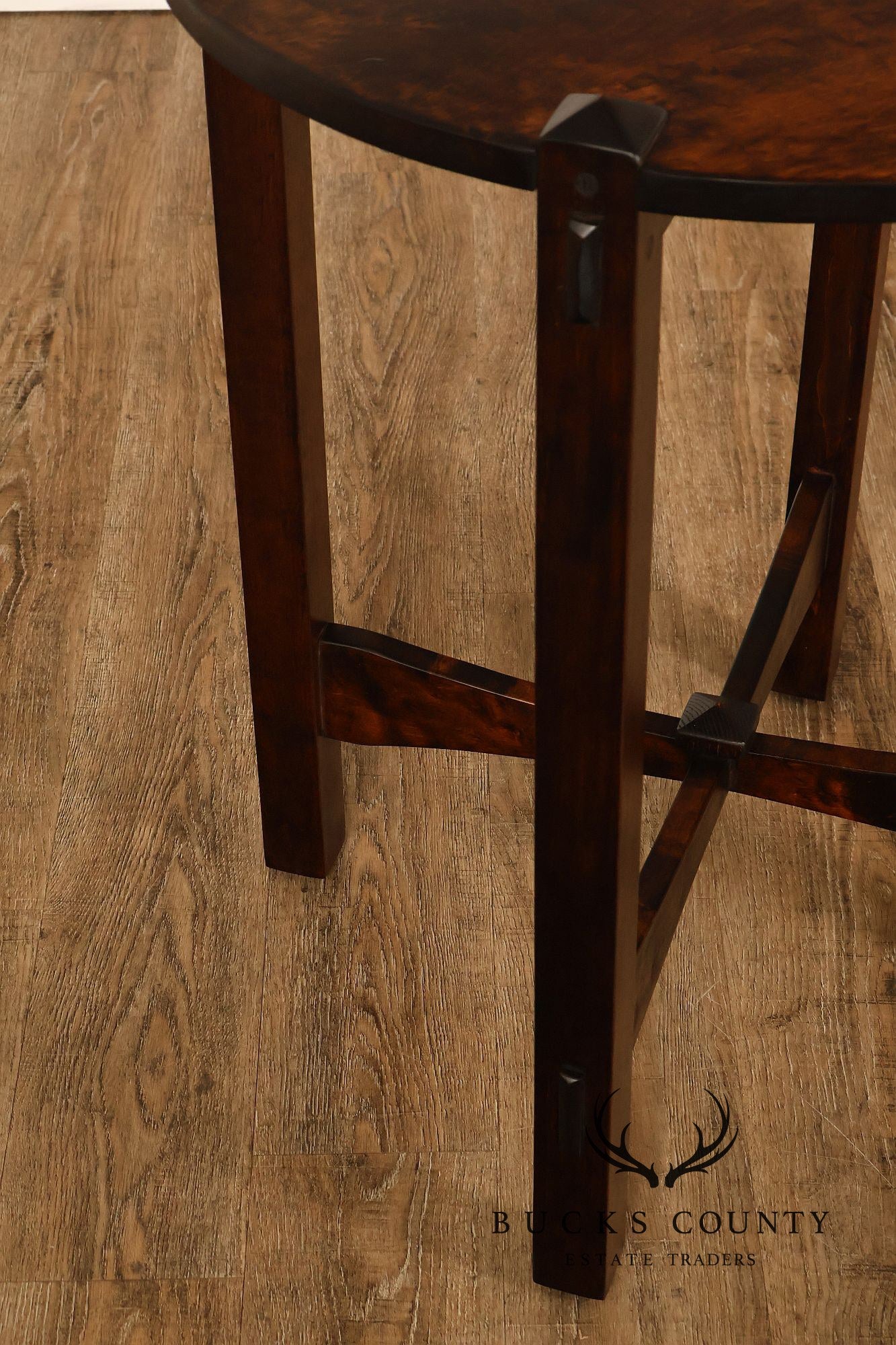 Studio Arts And Crafts Style Round Accent Table With Burl Wood Top