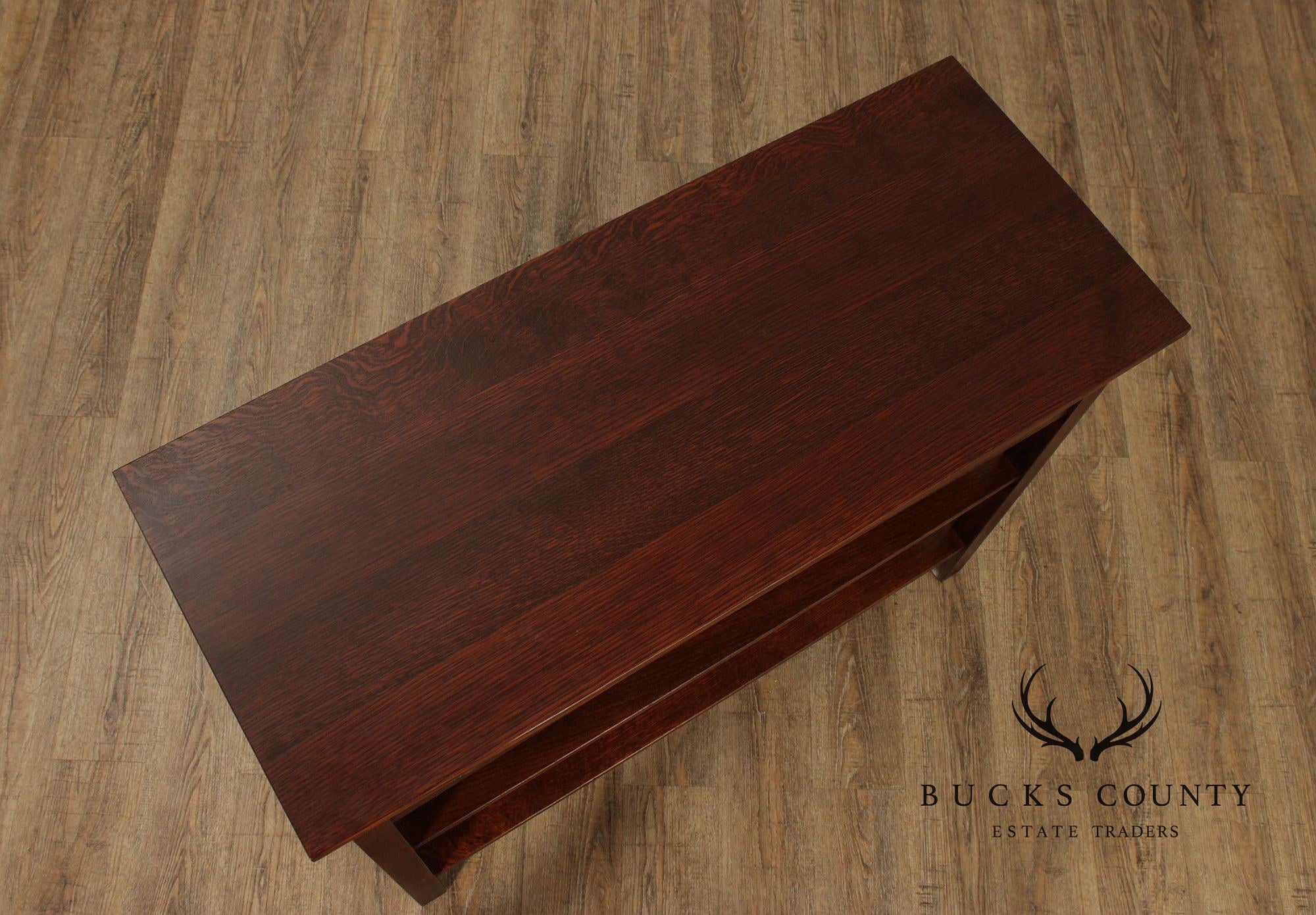 Stickley Mission Collection Oak Two Drawer Console Table With Shelves