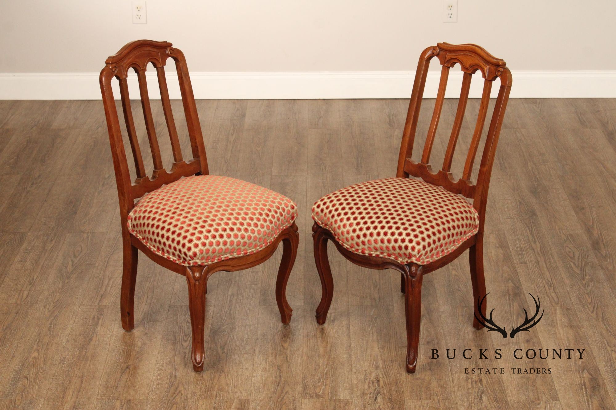 French Louis XV Style Pair of Carved Walnut Side Chairs