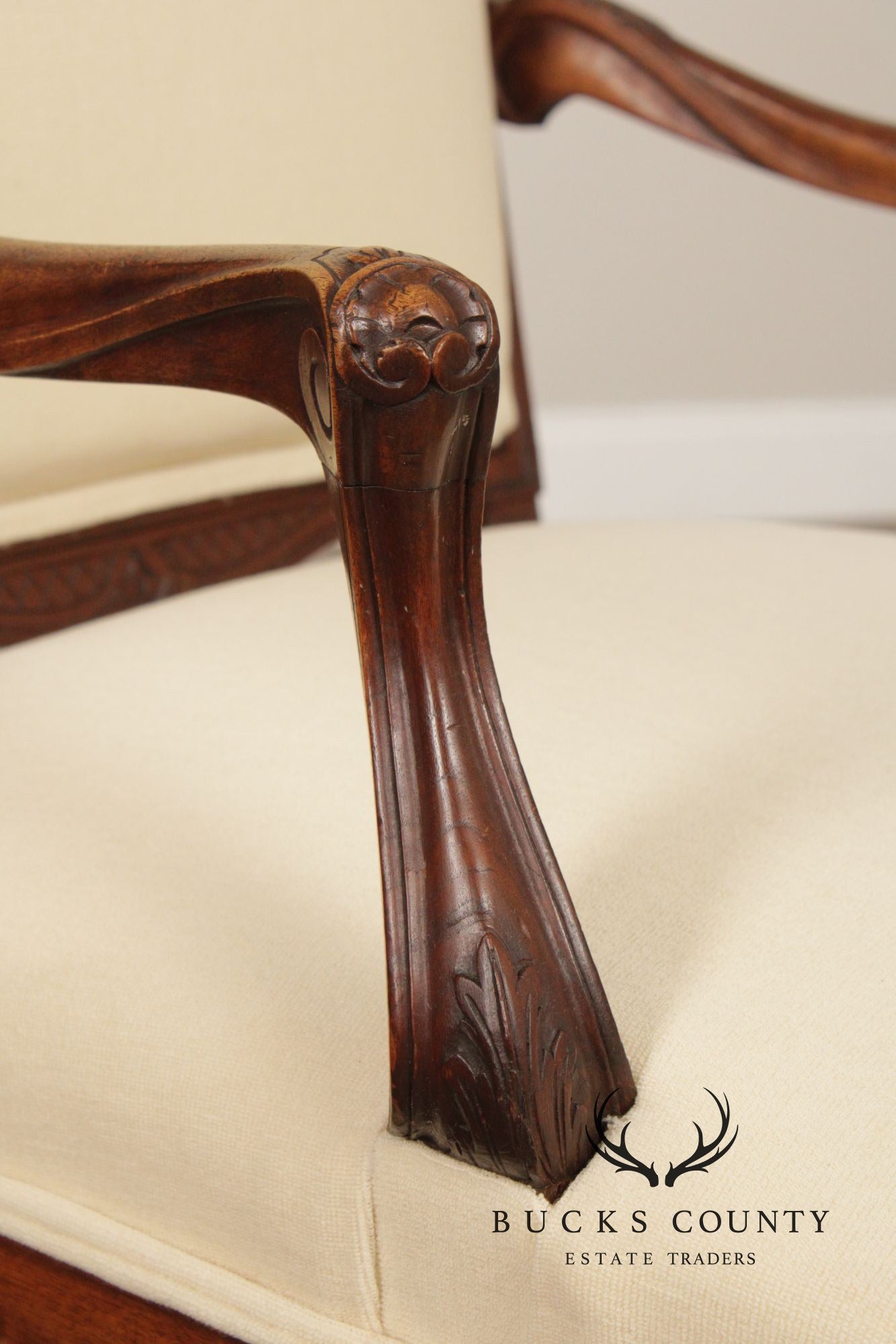 Antique French Louis XV Style Pair of Carved Walnut Fauteuil Armchairs