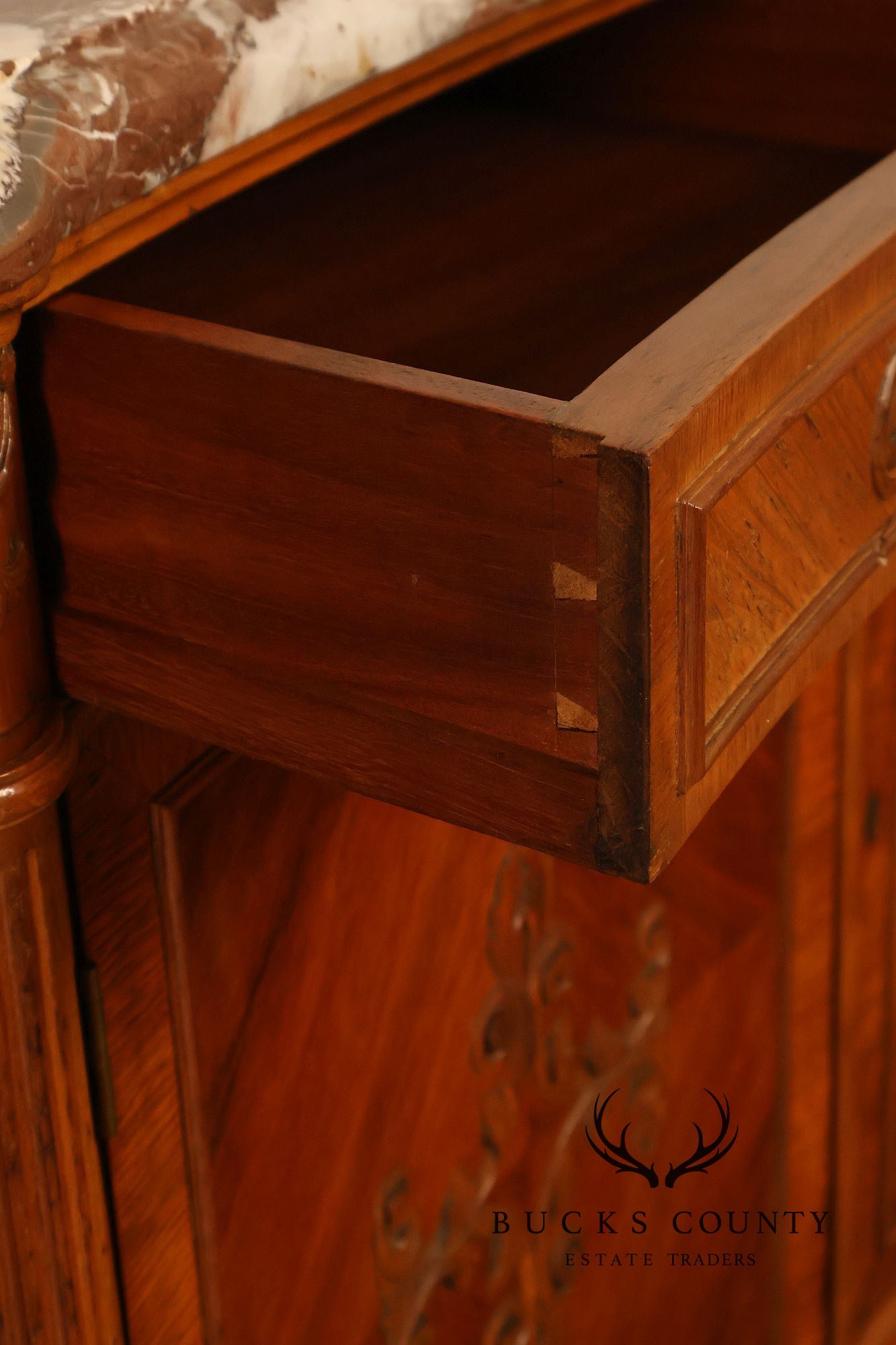 1920's French Louis XV Style Satinwood Marble Top Server
