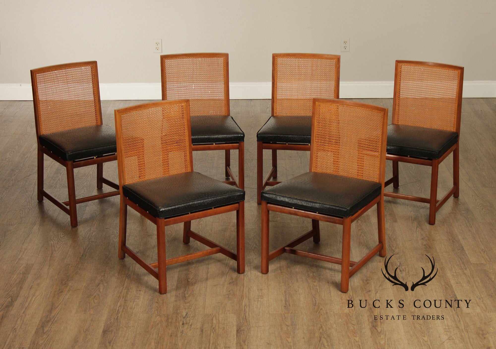 Michael Taylor For Baker Mid Century Modern Set of Six Cane Back Dining Chairs