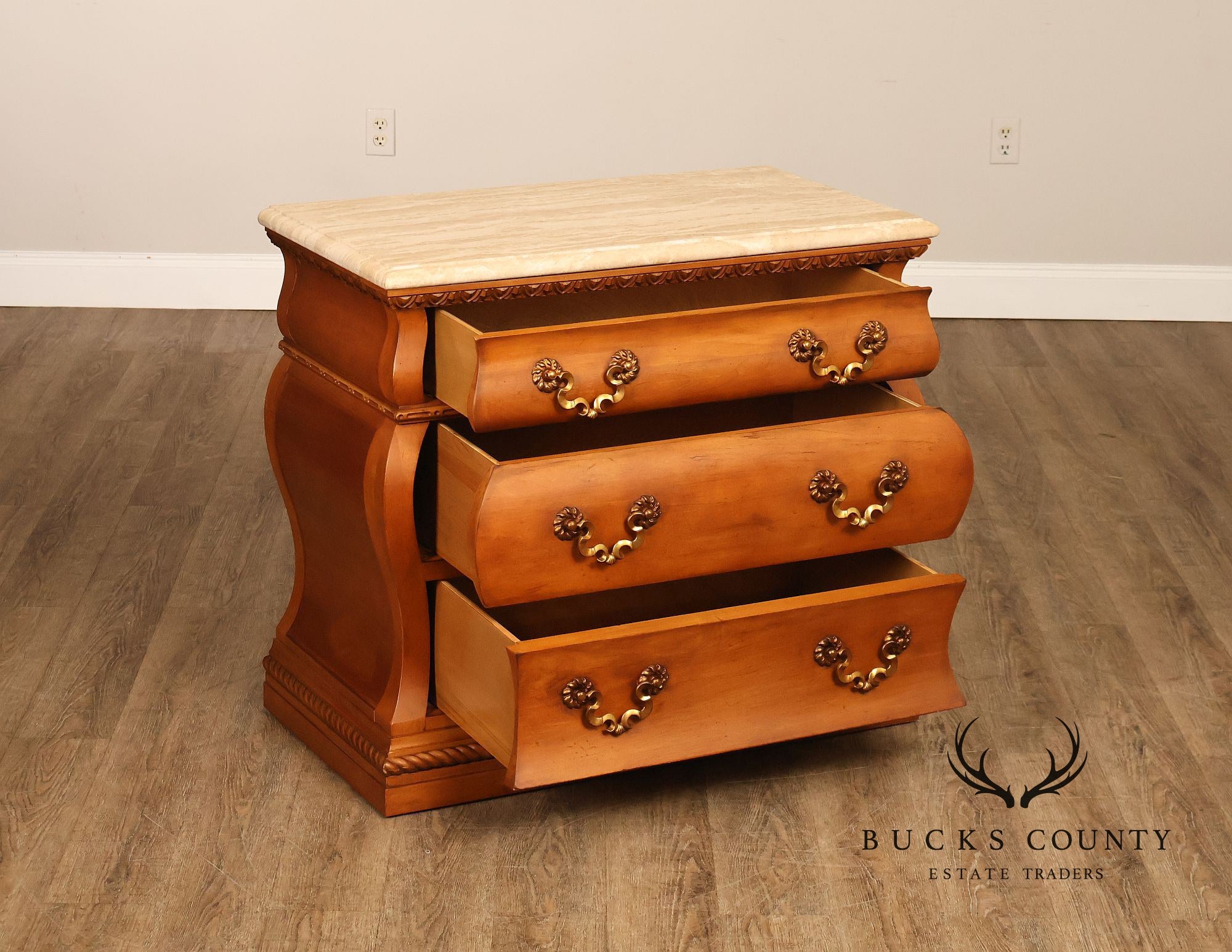 Century Furniture Baroque Style Marble Top Bombe Chest Of Drawersd