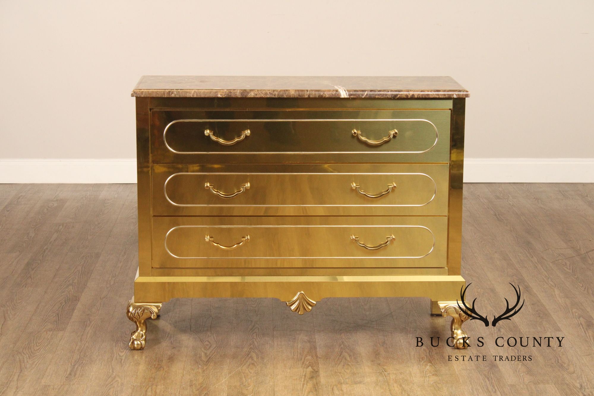 Harden Hollywood Regency Marble Top Brass Chest of Drawers