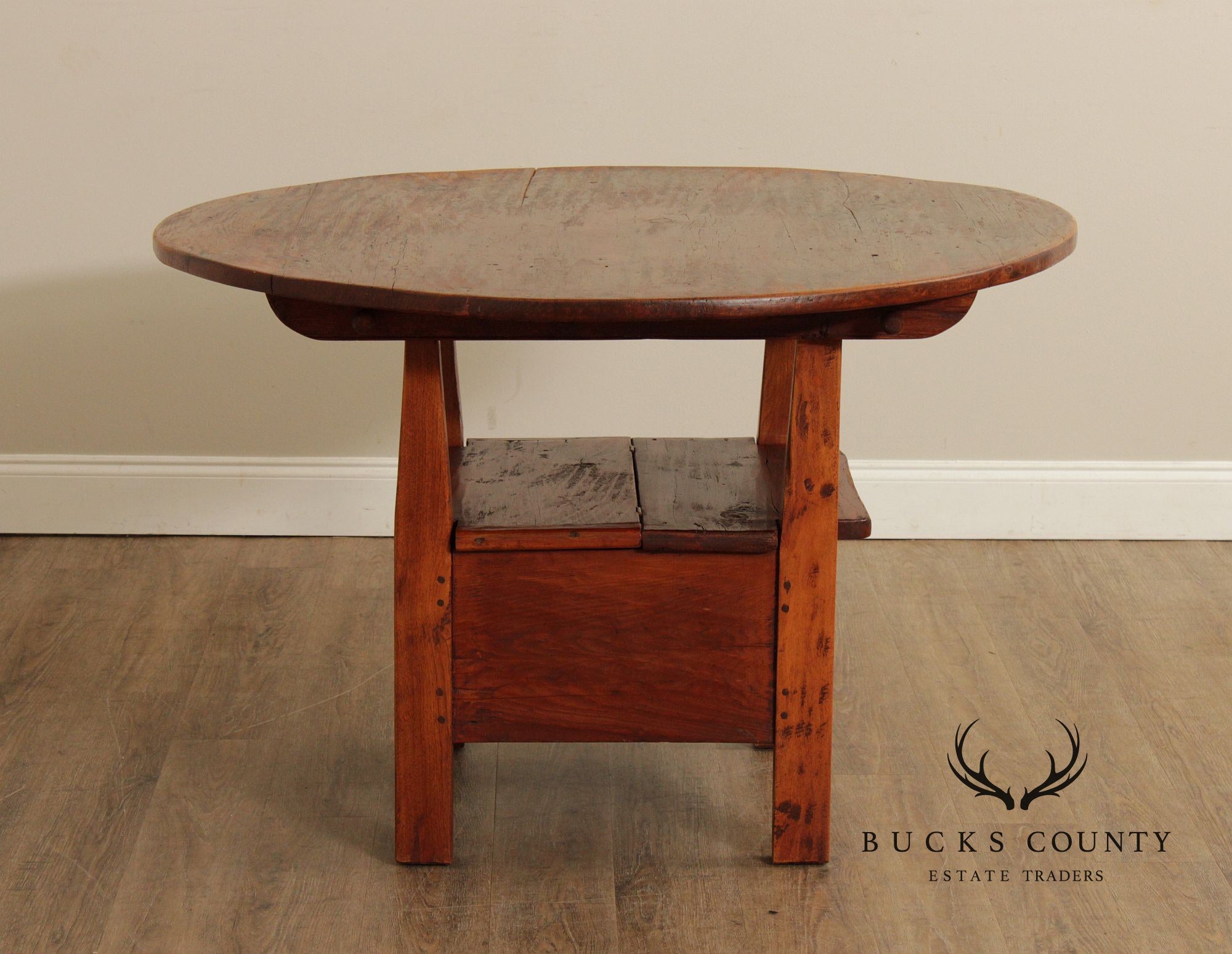 Antique Softwood Round Tilt Top Bench Dining Table