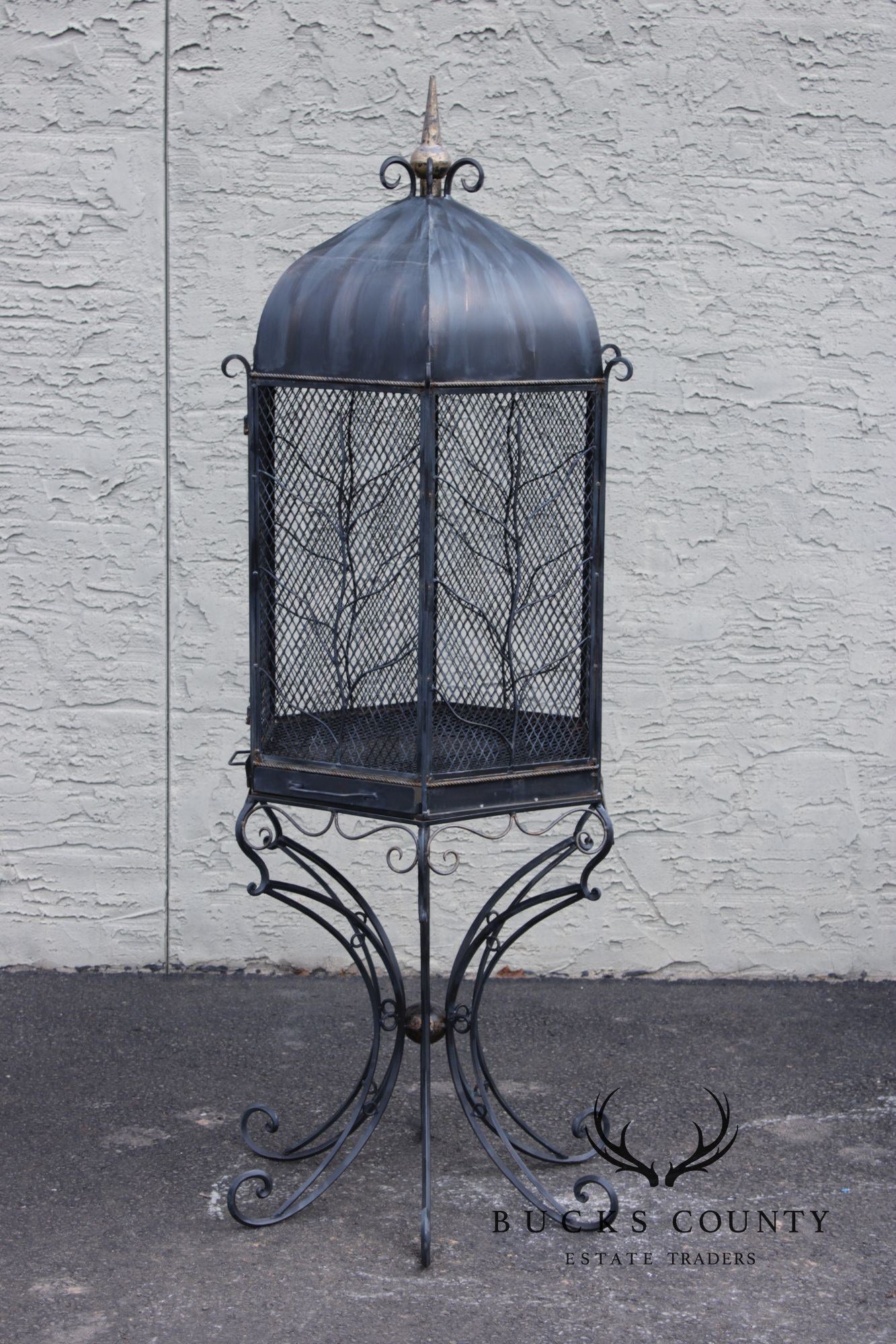 Vintage Wrought Iron Garden Bird Cage On Stand
