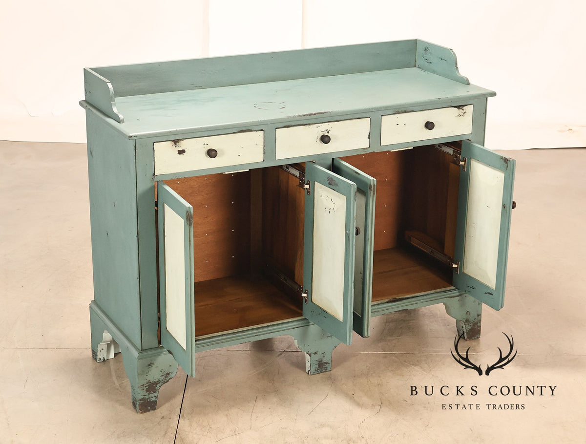 John Edward Pavlik Custom Painted Country Four-Door Sideboard Cabinet