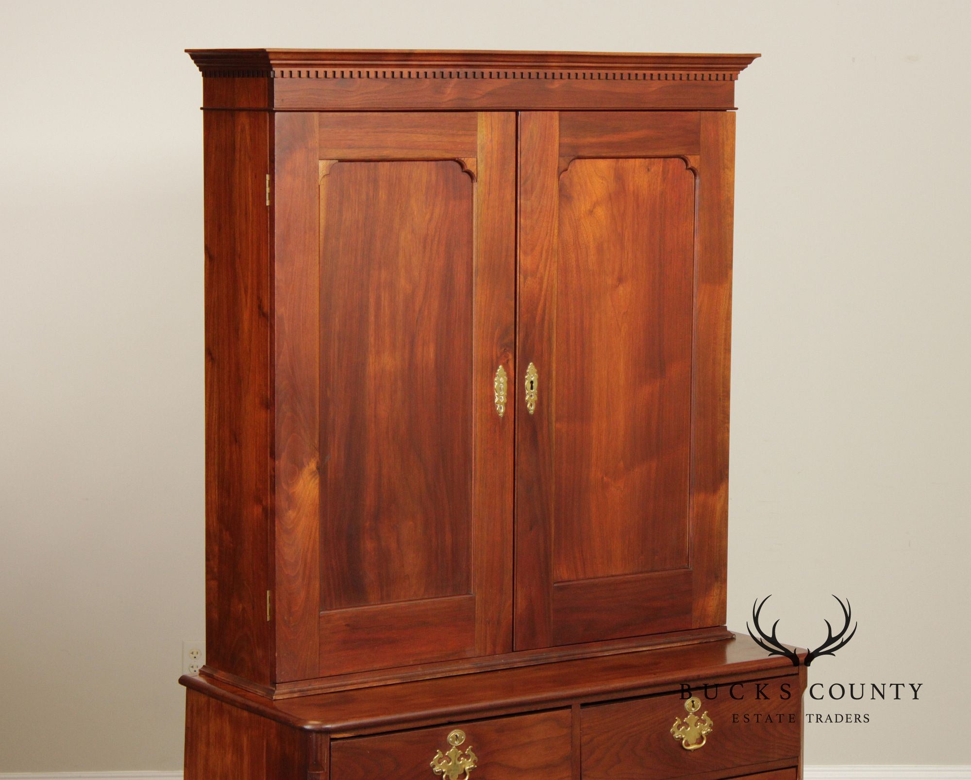 Antique American Walnut Chest With Blind Door Bookcase Top