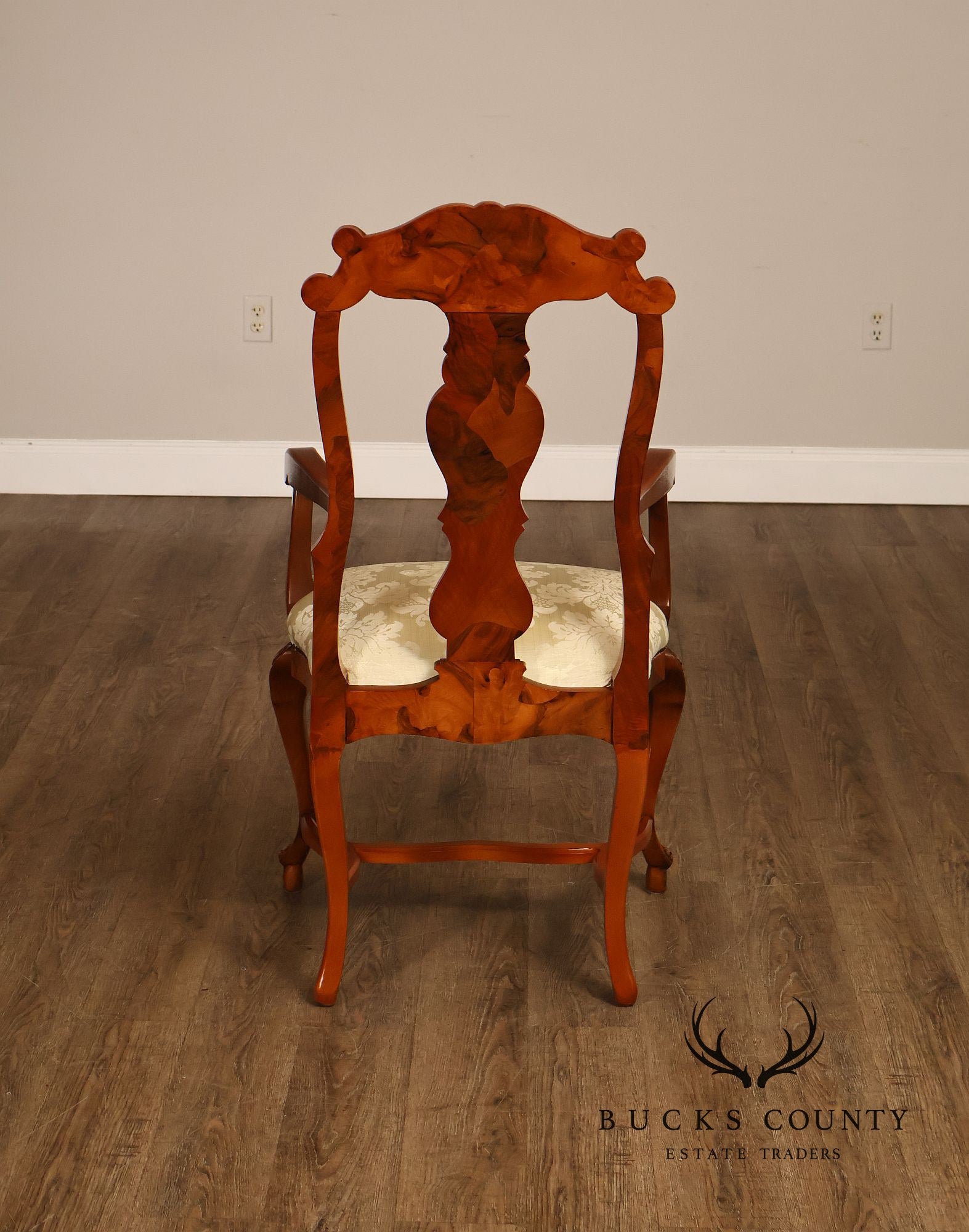 Italian Baroque Style Set of Eight Inlaid Olive Wood Dining Chairs