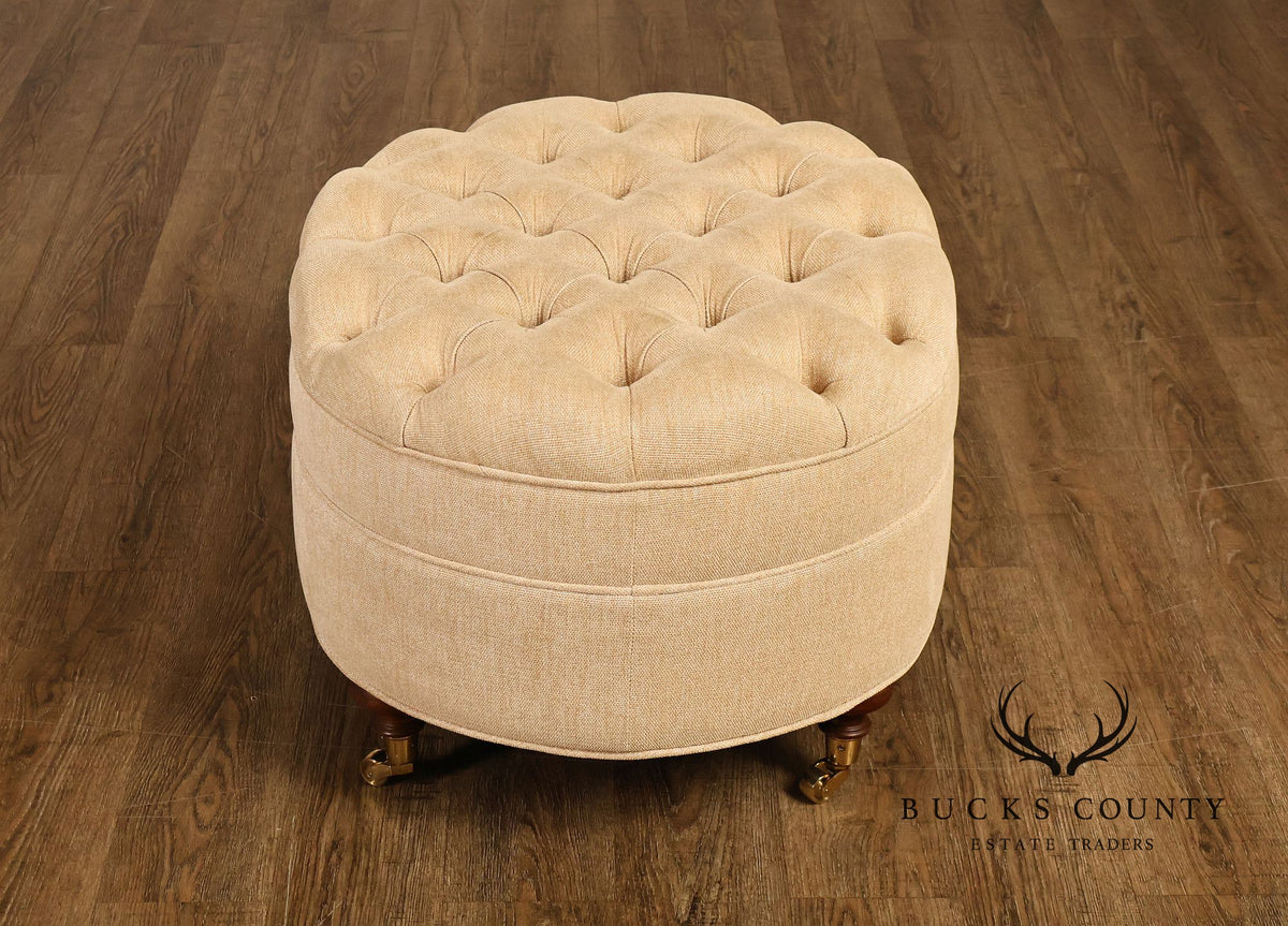 Traditional Tufted Upholstered Oval Ottoman