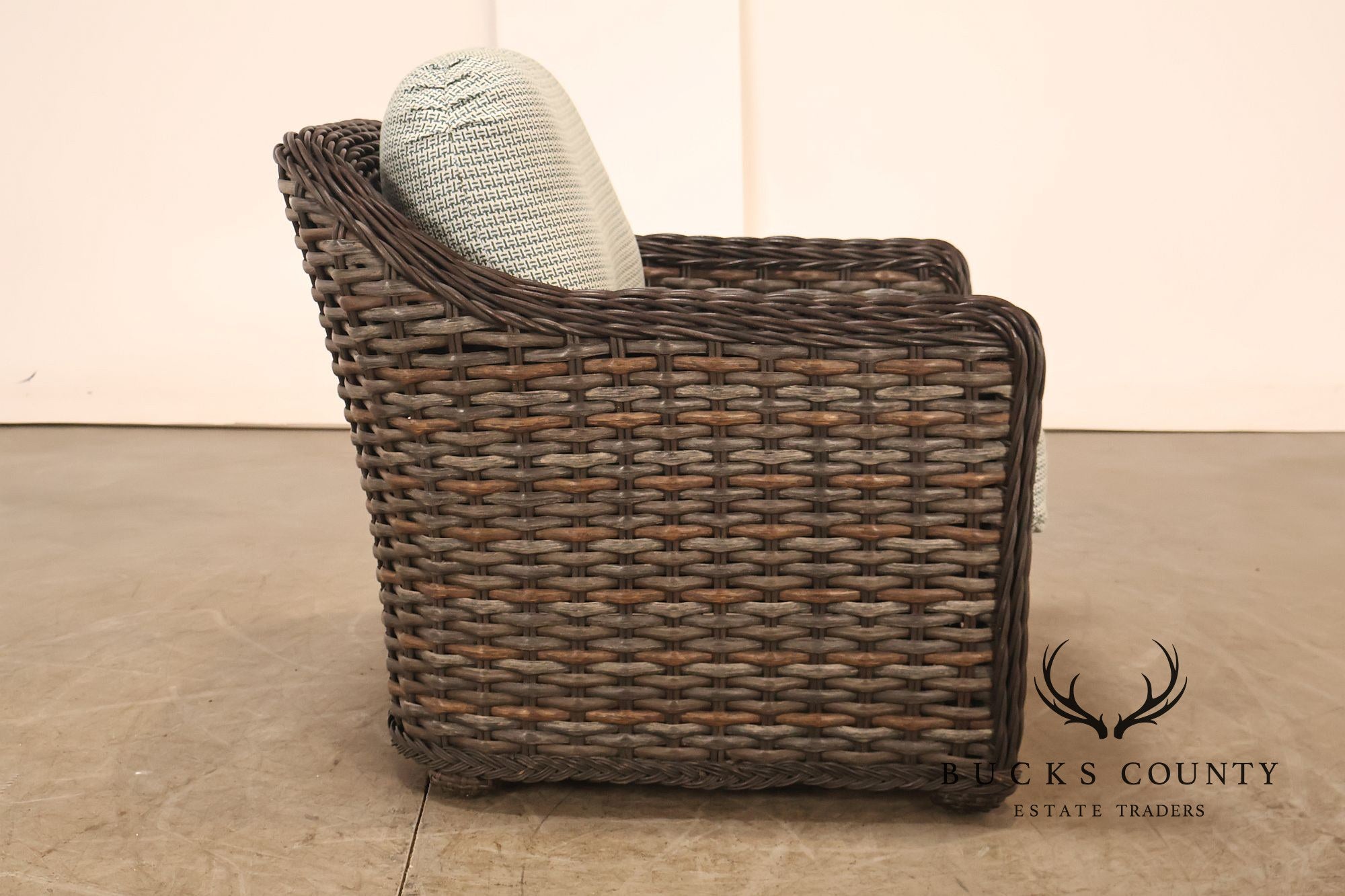 Lane Venture Pair Of Woven Wicker Outdoor Lounge Club Chairs With Cushions