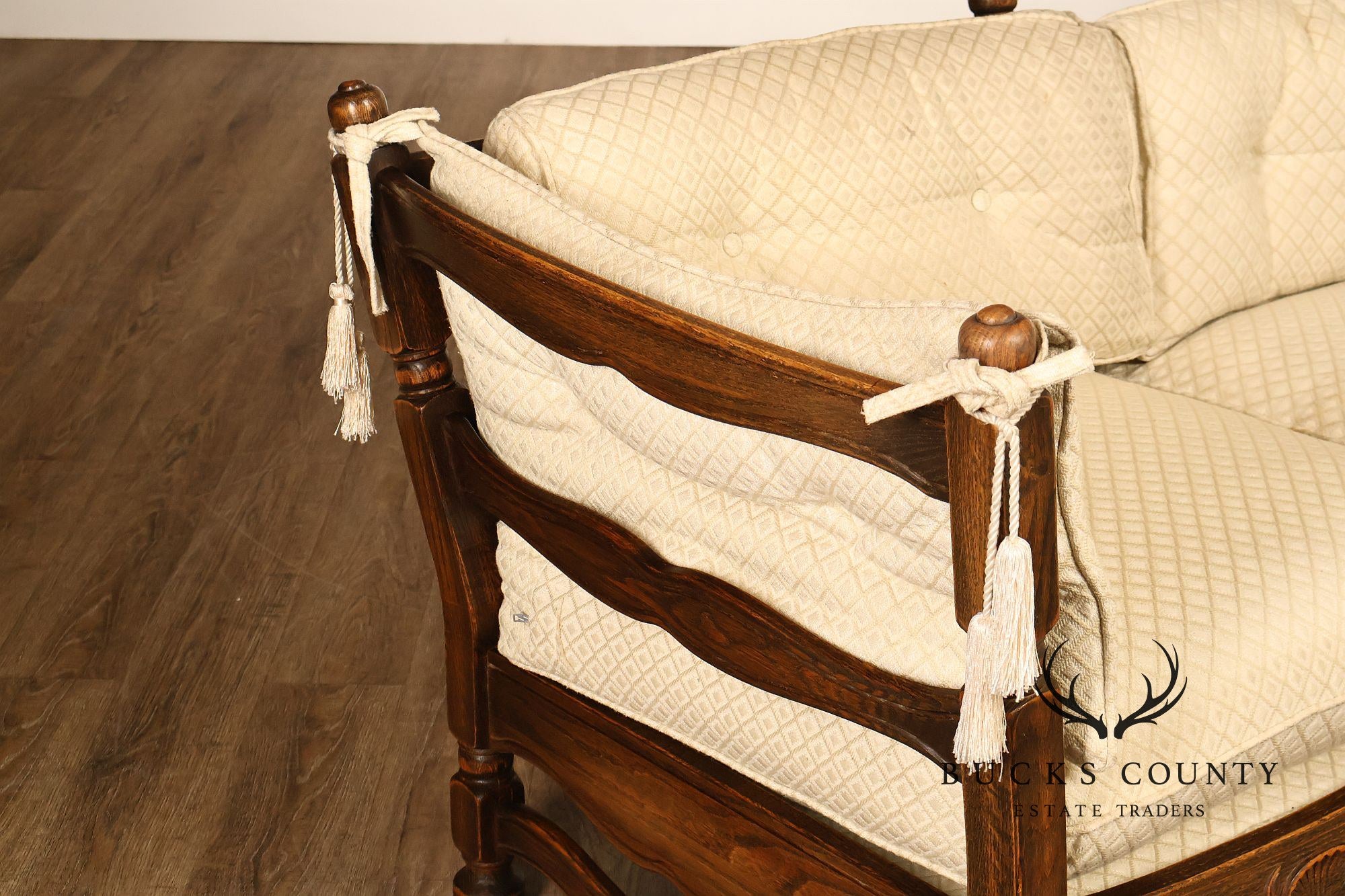 French Country Style Carved Oak Frame Three Seat Sofa